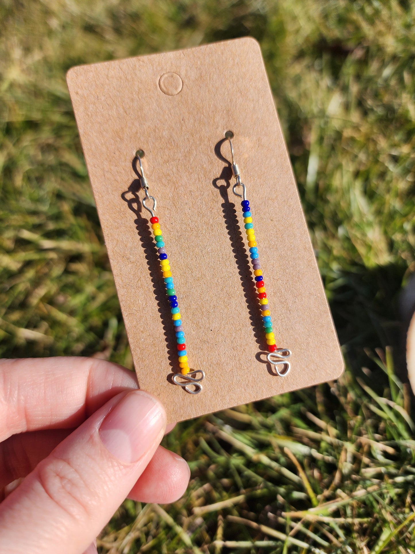 Multicolored Rainbow seed beaded dangle earrings