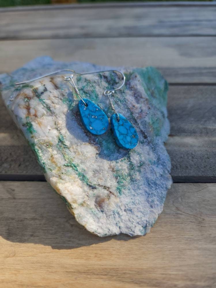 Sterling Silver Morenci Turquoise Pueblo earrings, Navajo made