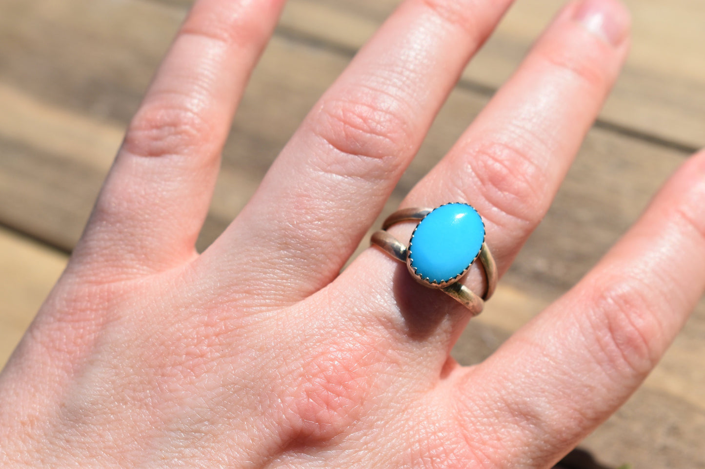 Sterling silver Ithica peak Navajo turquoise ring, Size 8