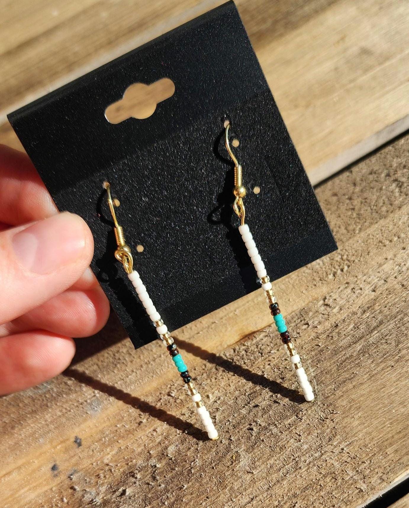 Gold, neutral and turquoise beaded earrings