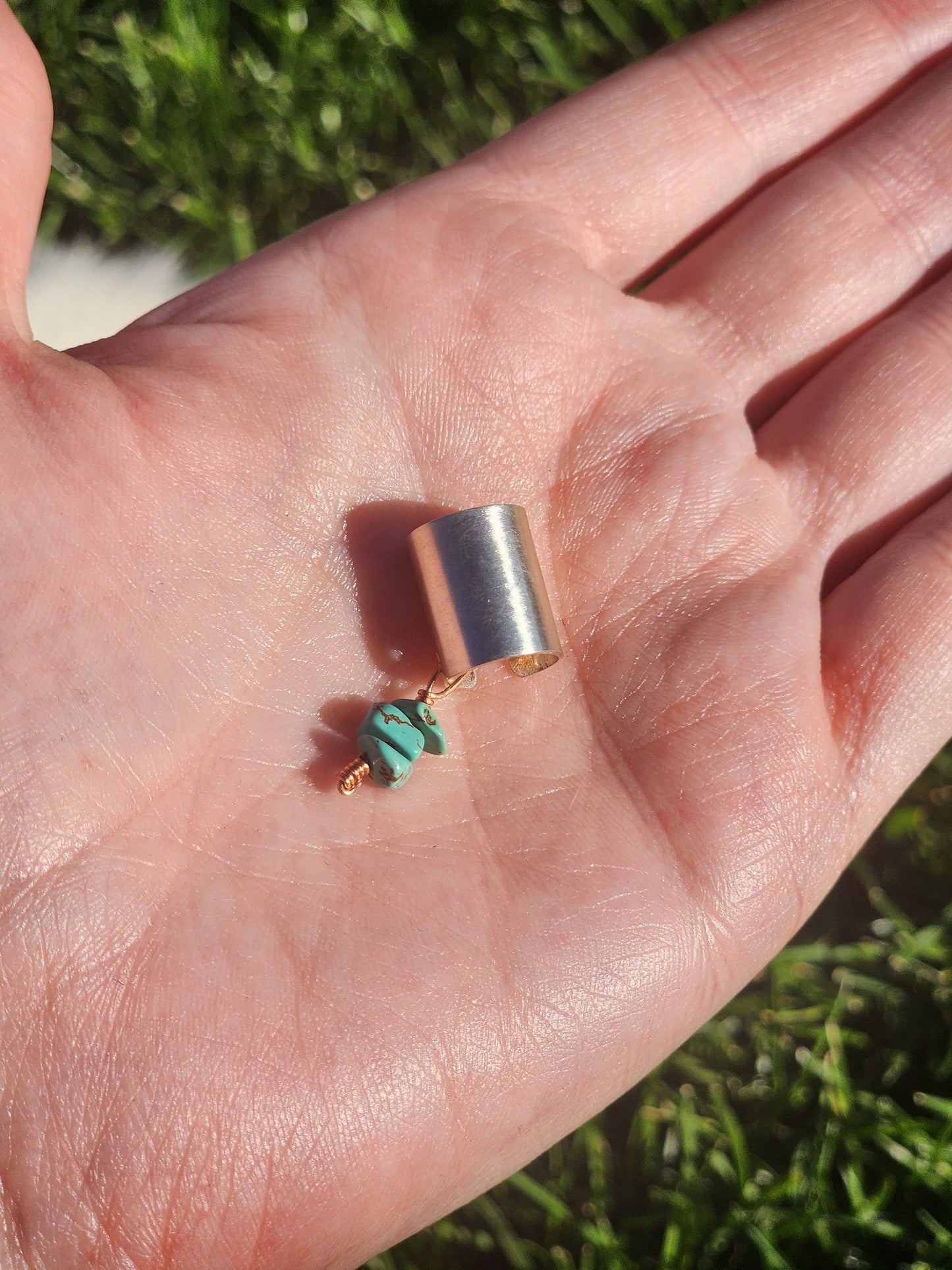 Sterling silver Ear-cuff with dangly turquoise, Navajo made