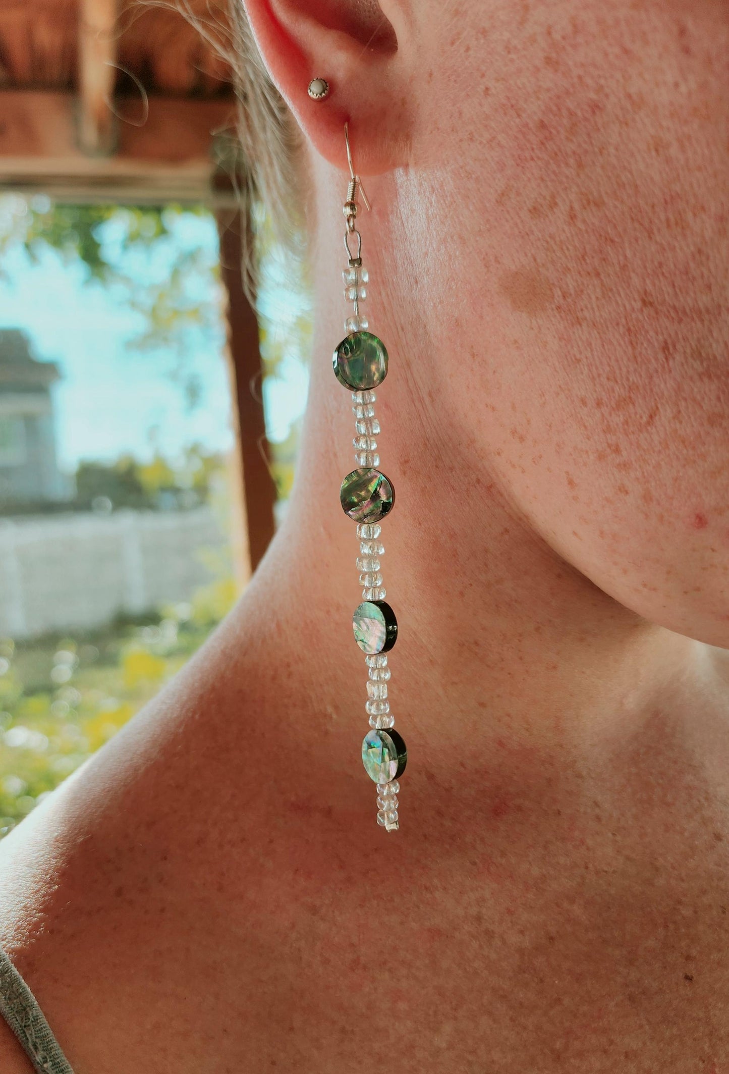 Sterling silver Abalone shell and glass bead drop earrings