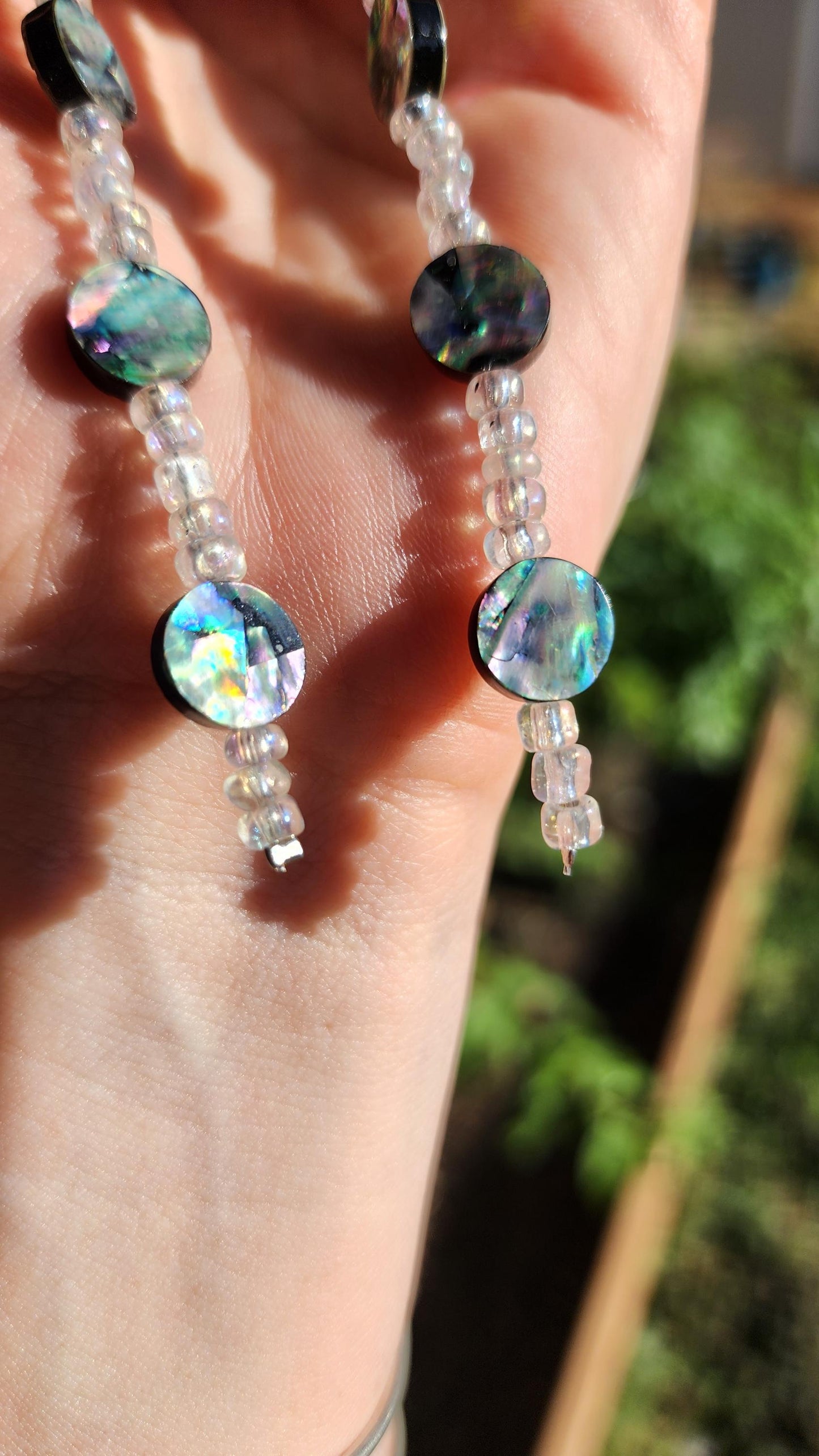 Sterling silver Abalone shell and glass bead drop earrings