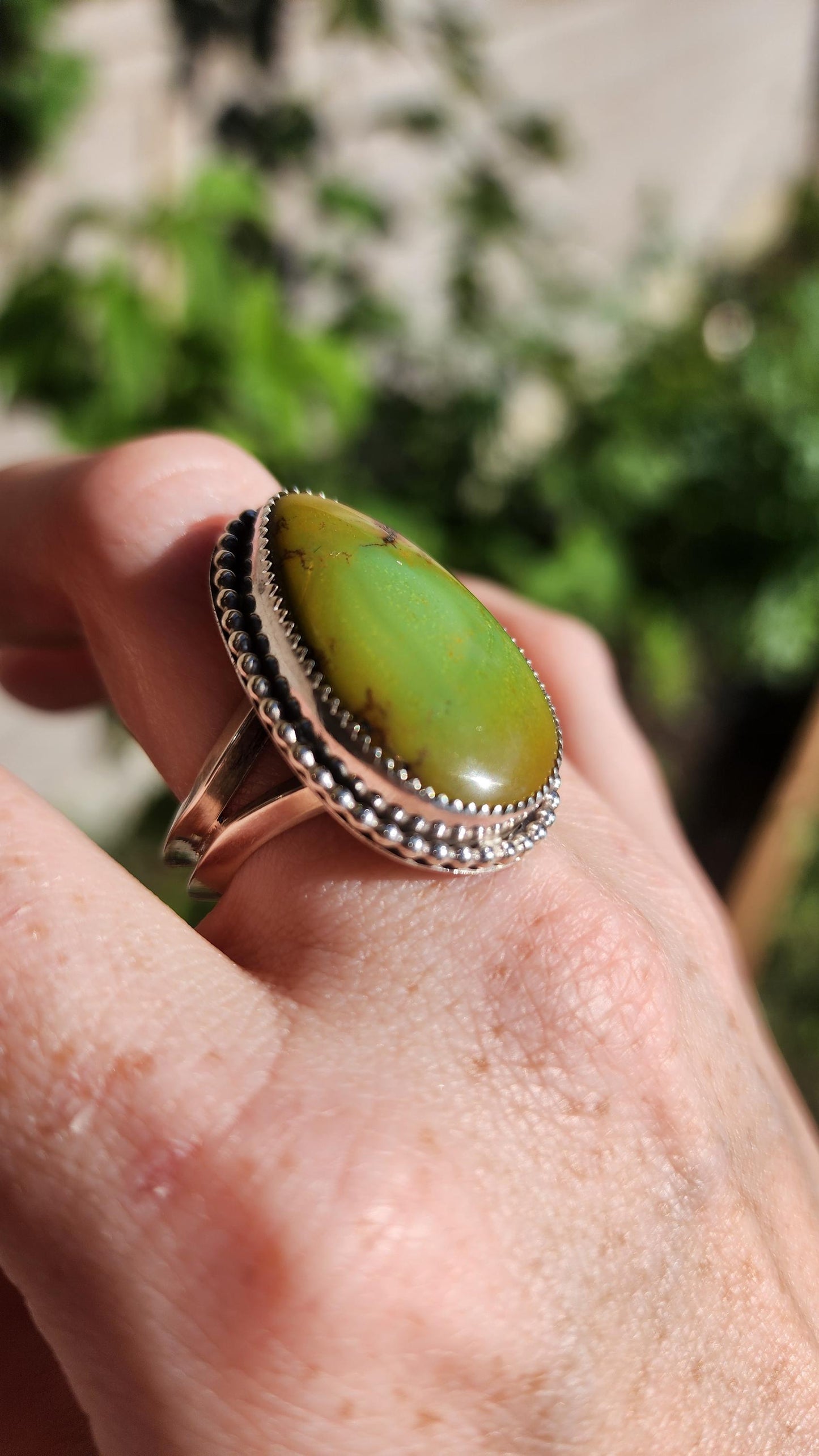 Sterling Silver Green Hubei Turquoise Navajo ring, Size 11.5