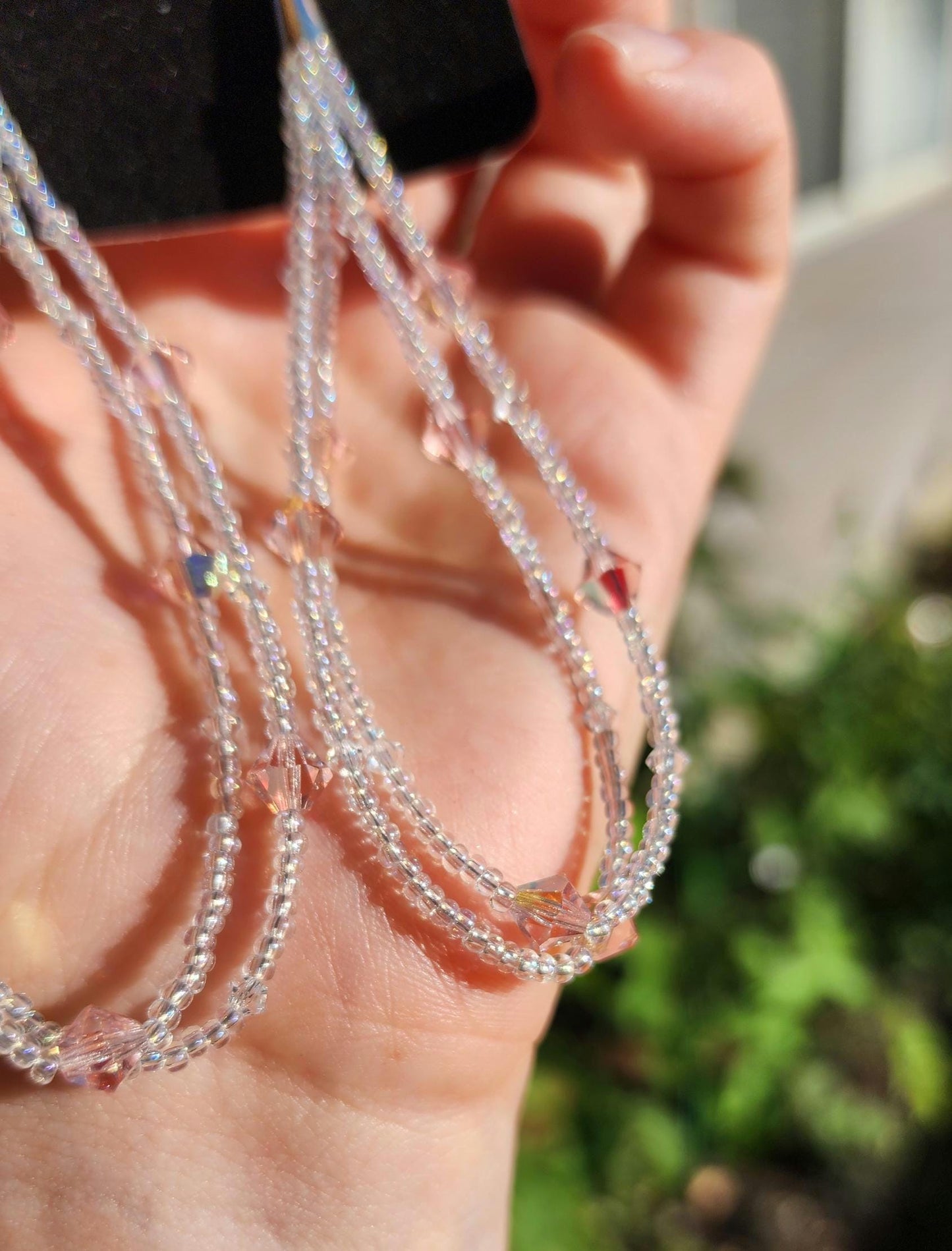 Pink and white seed bead and Swarovski crystal earrings