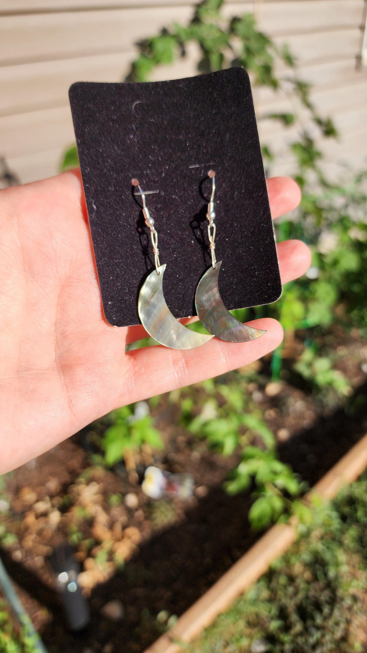 Sterling silver Abalone shell moon earrings