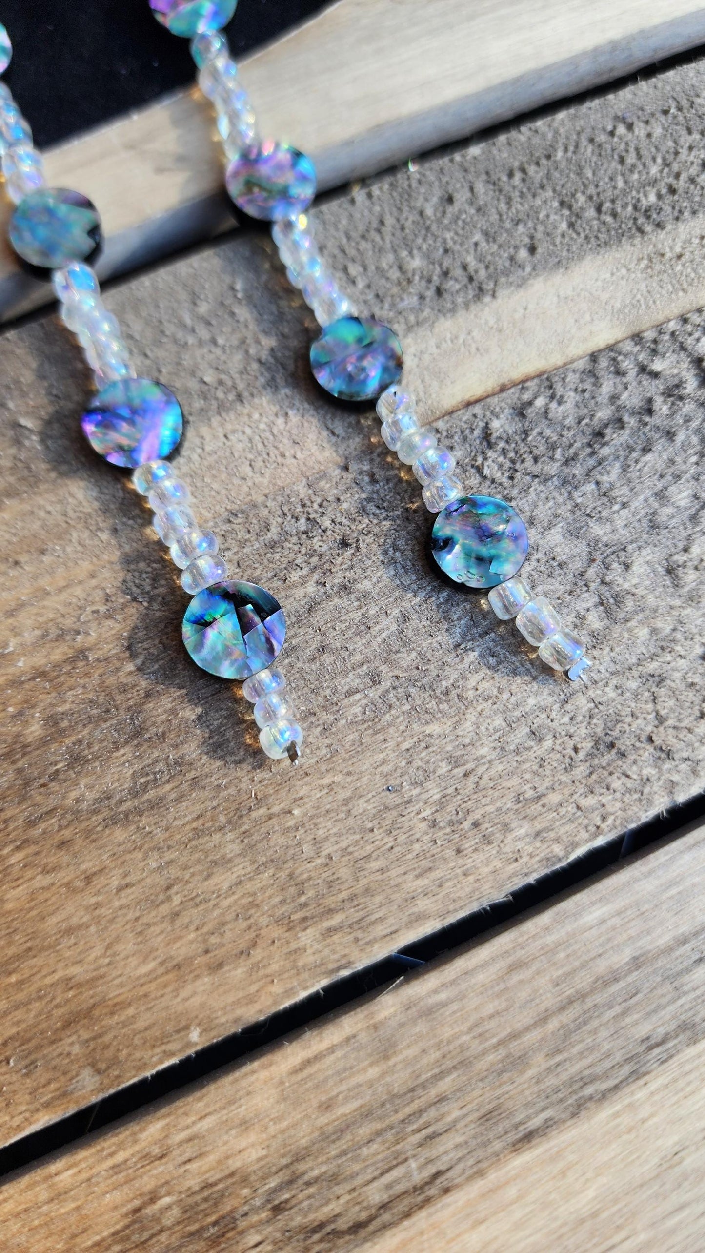 Sterling silver Abalone shell and glass bead drop earrings