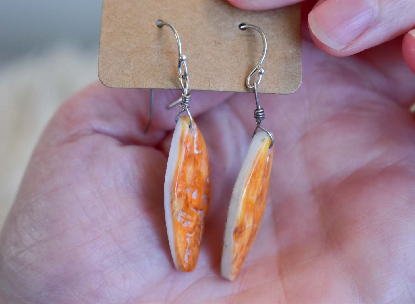 Orange shell pueblo earrings
