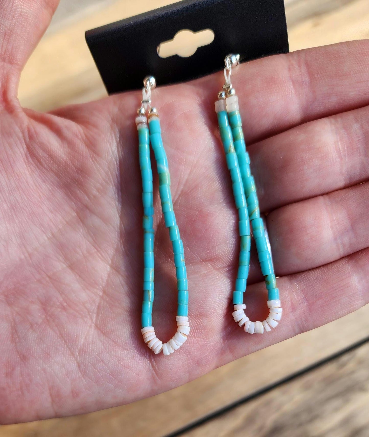 Traditional navajo synthetic turquoise and shell heishi beaded earrings