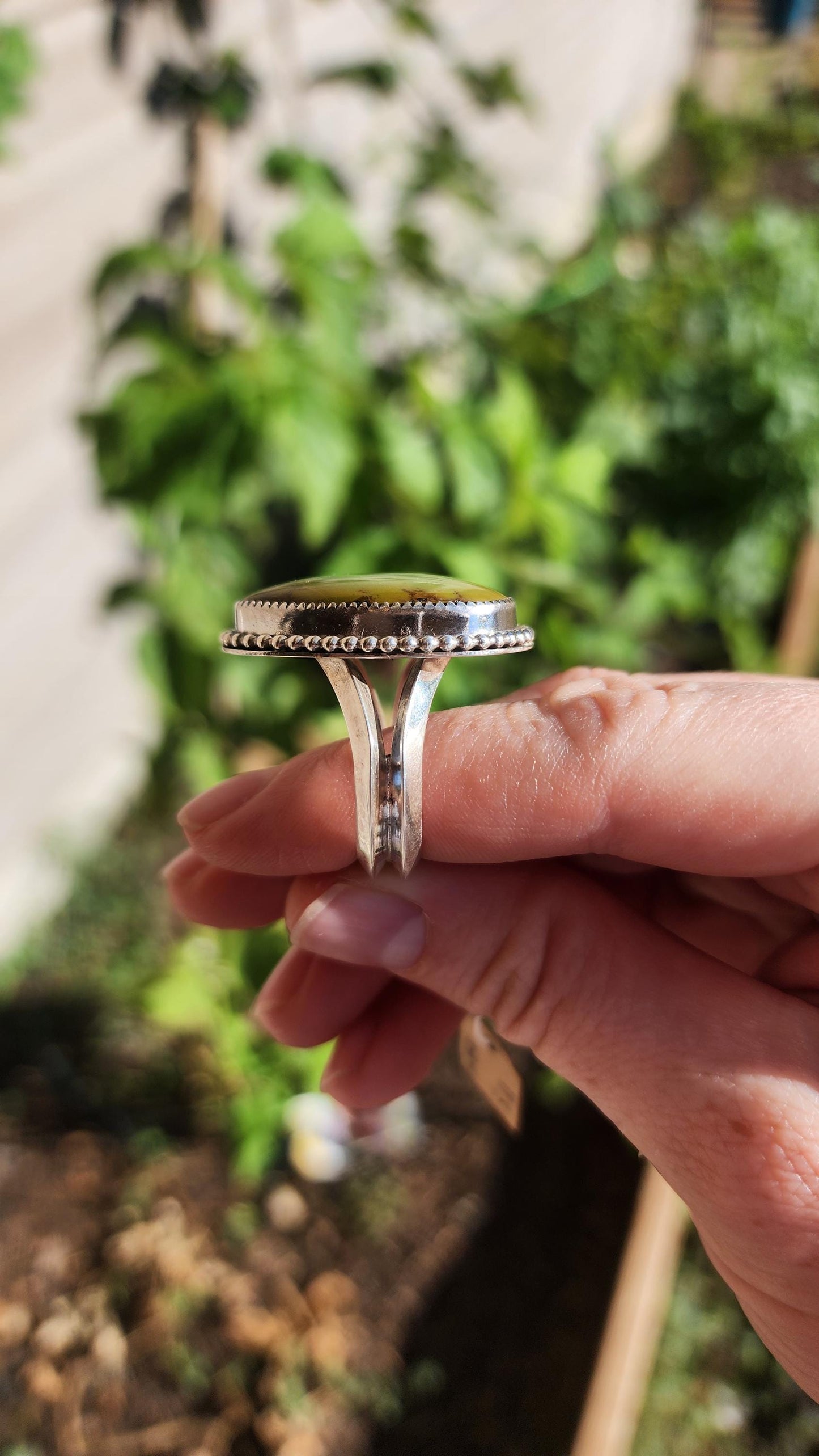 Sterling Silver Green Hubei Turquoise Navajo ring, Size 11.5