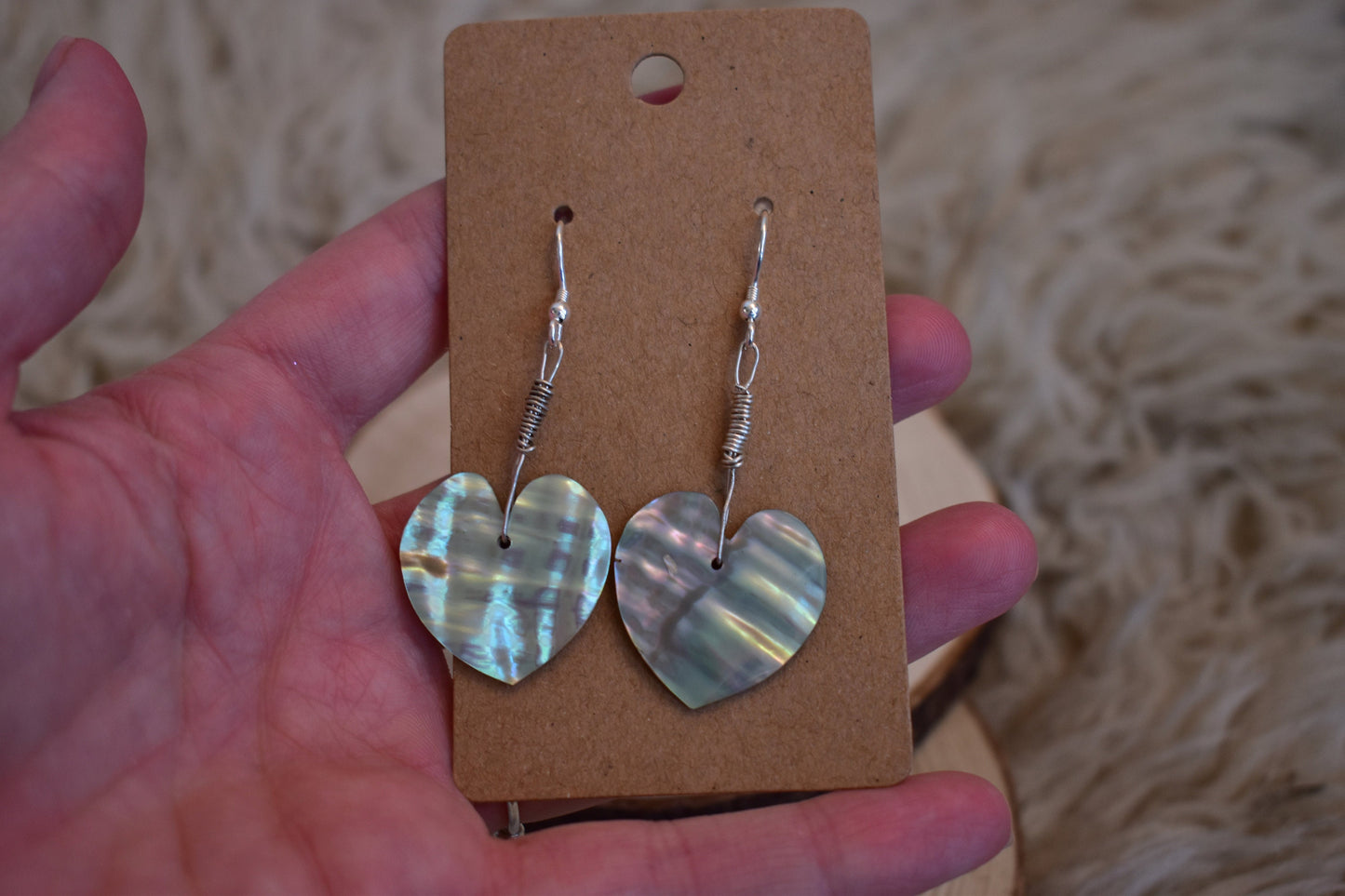 Sterling silver heart abalone shell earrings