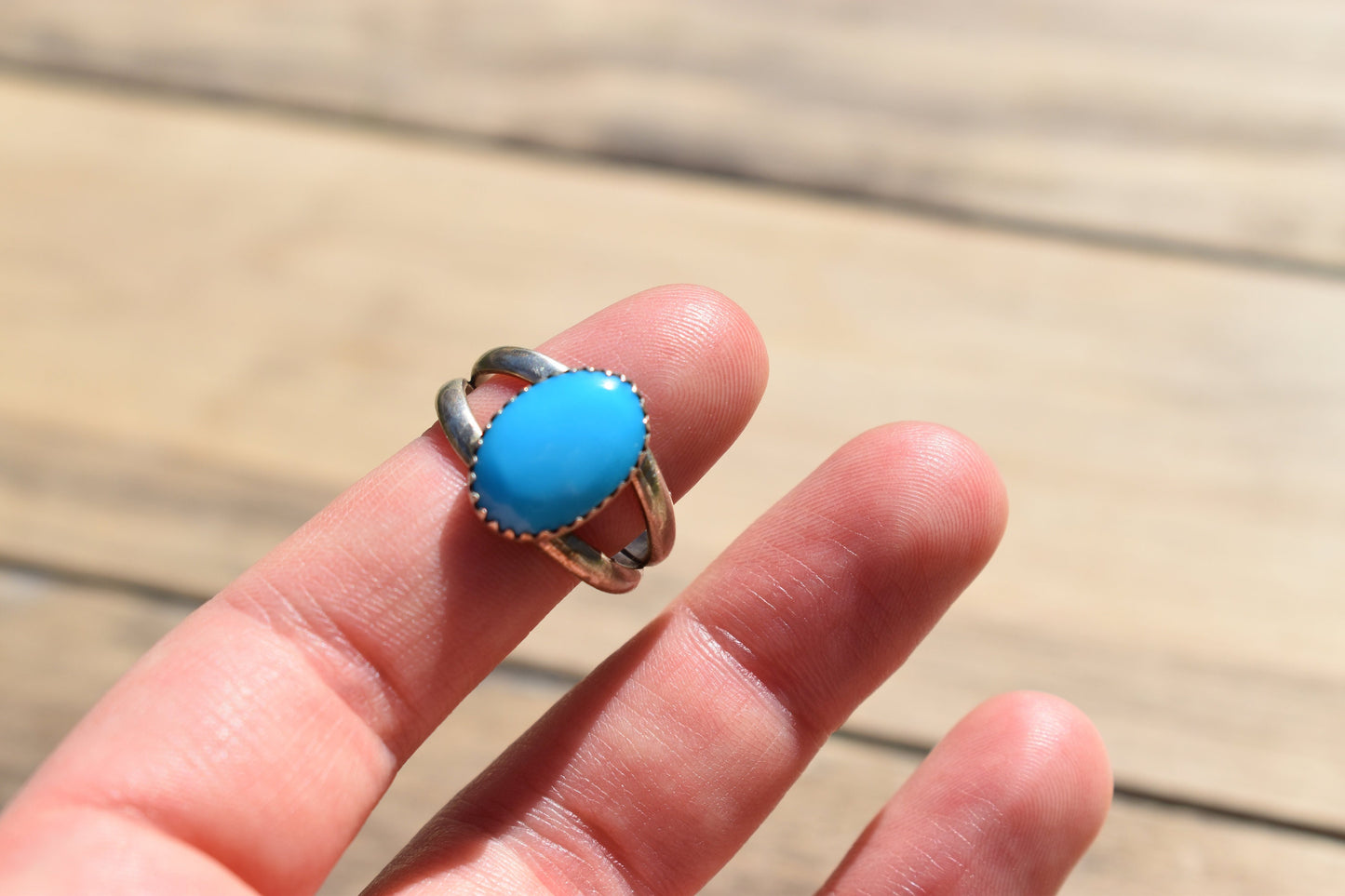 Sterling silver Ithica peak Navajo turquoise ring, Size 8