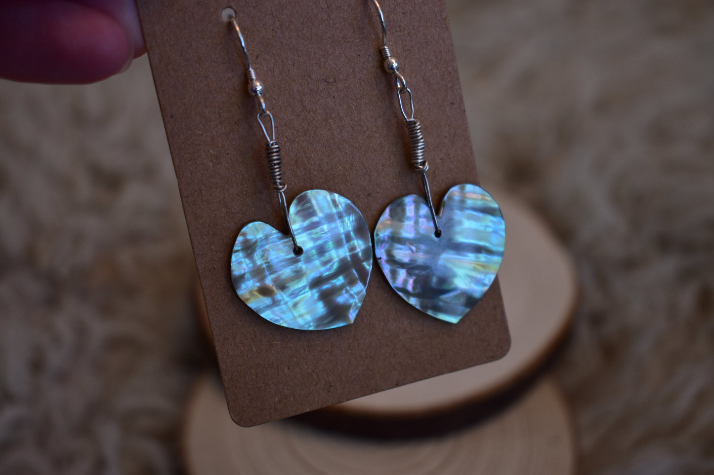 Sterling silver heart abalone shell earrings