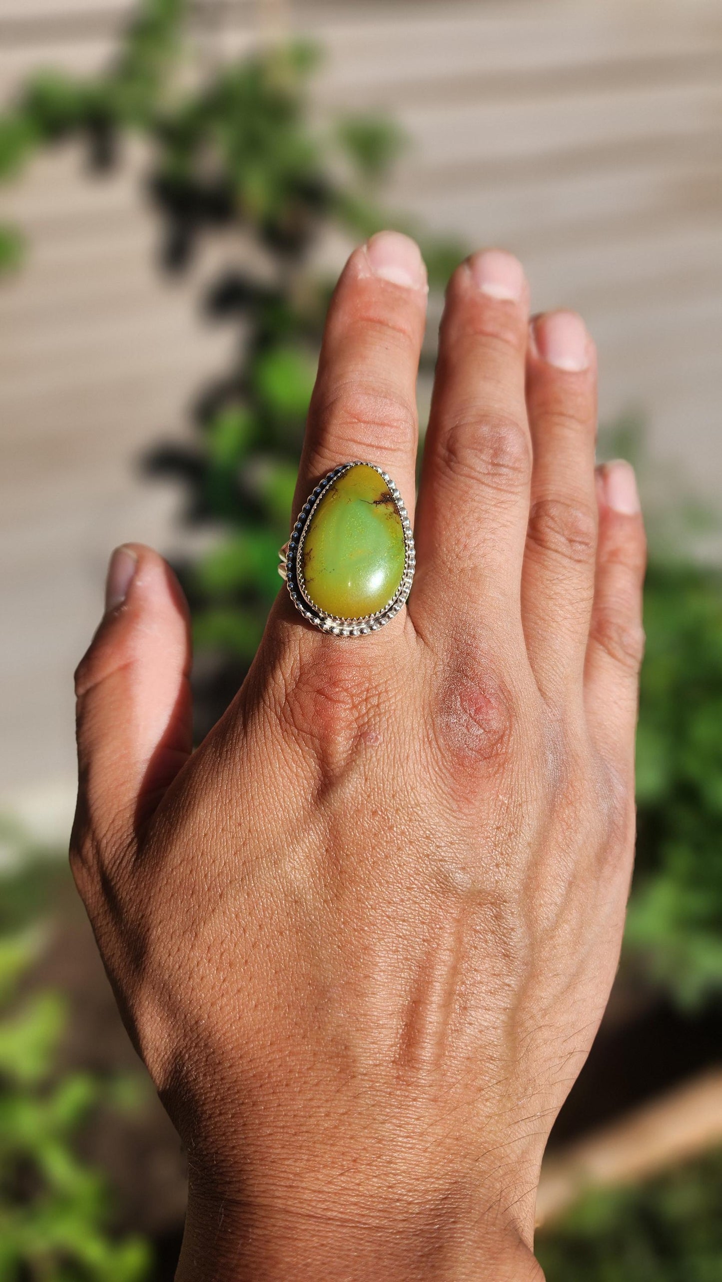 Sterling Silver Green Hubei Turquoise Navajo ring, Size 11.5