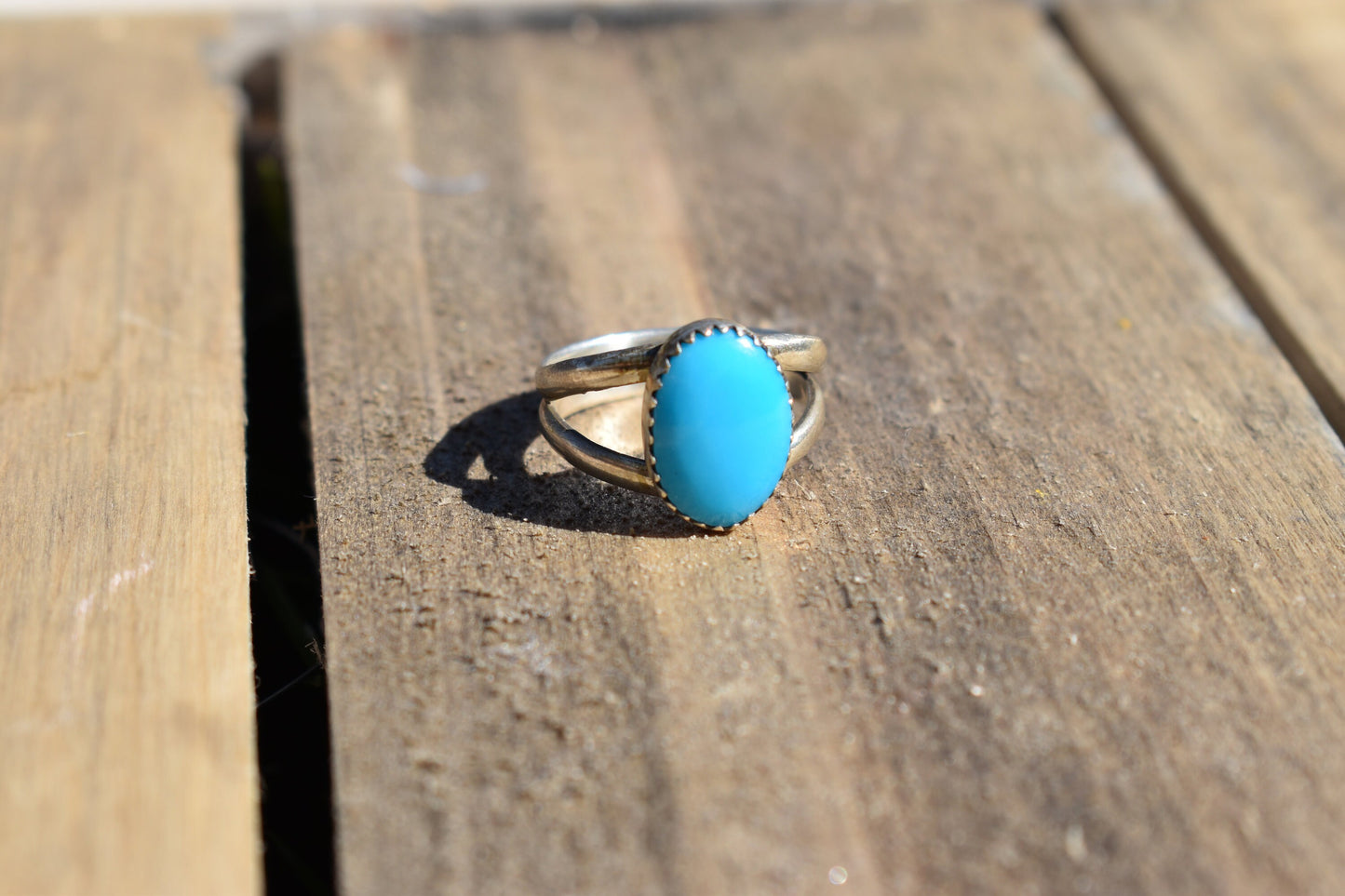 Sterling silver Ithica peak Navajo turquoise ring, Size 8