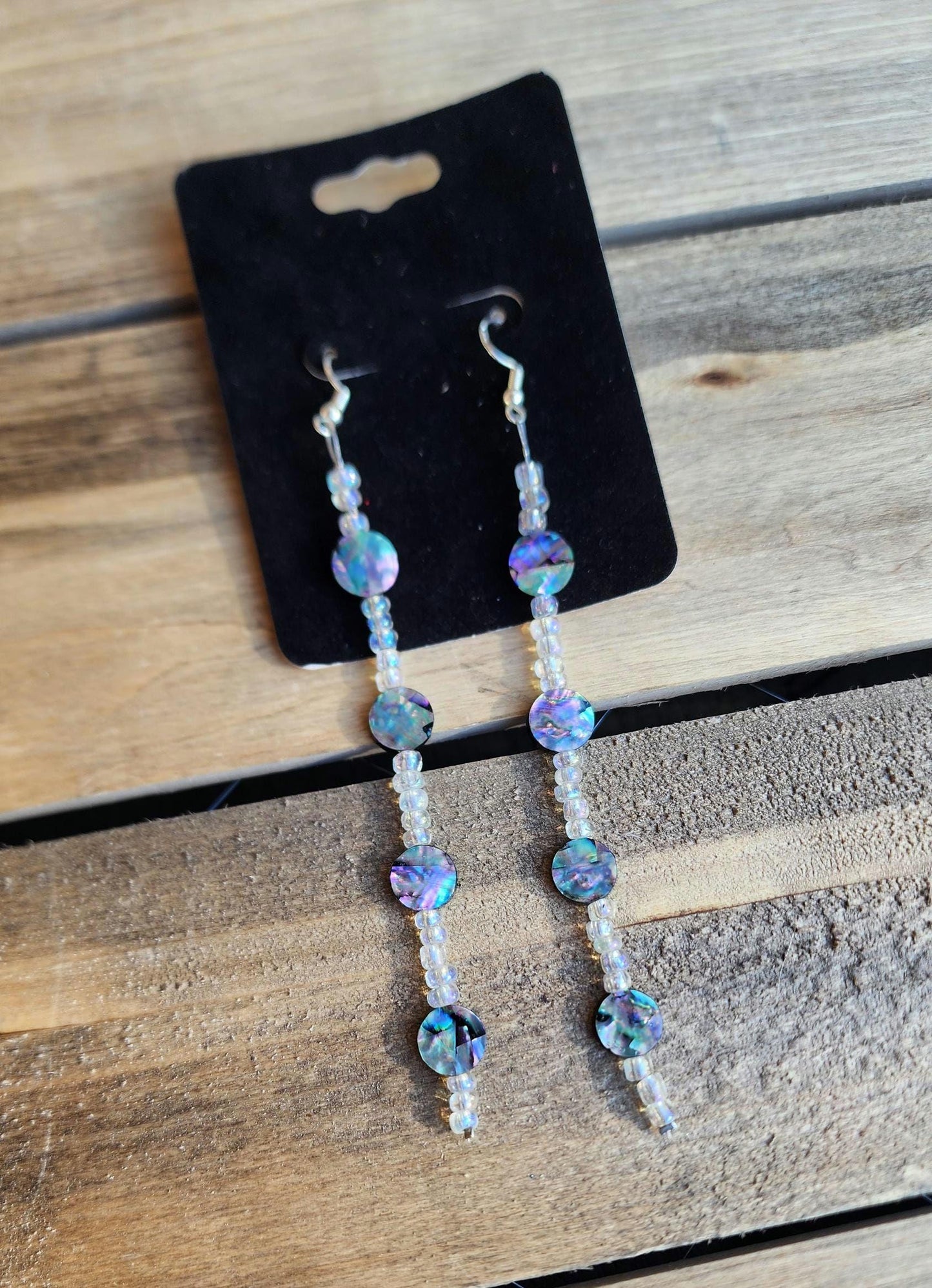 Sterling silver Abalone shell and glass bead drop earrings