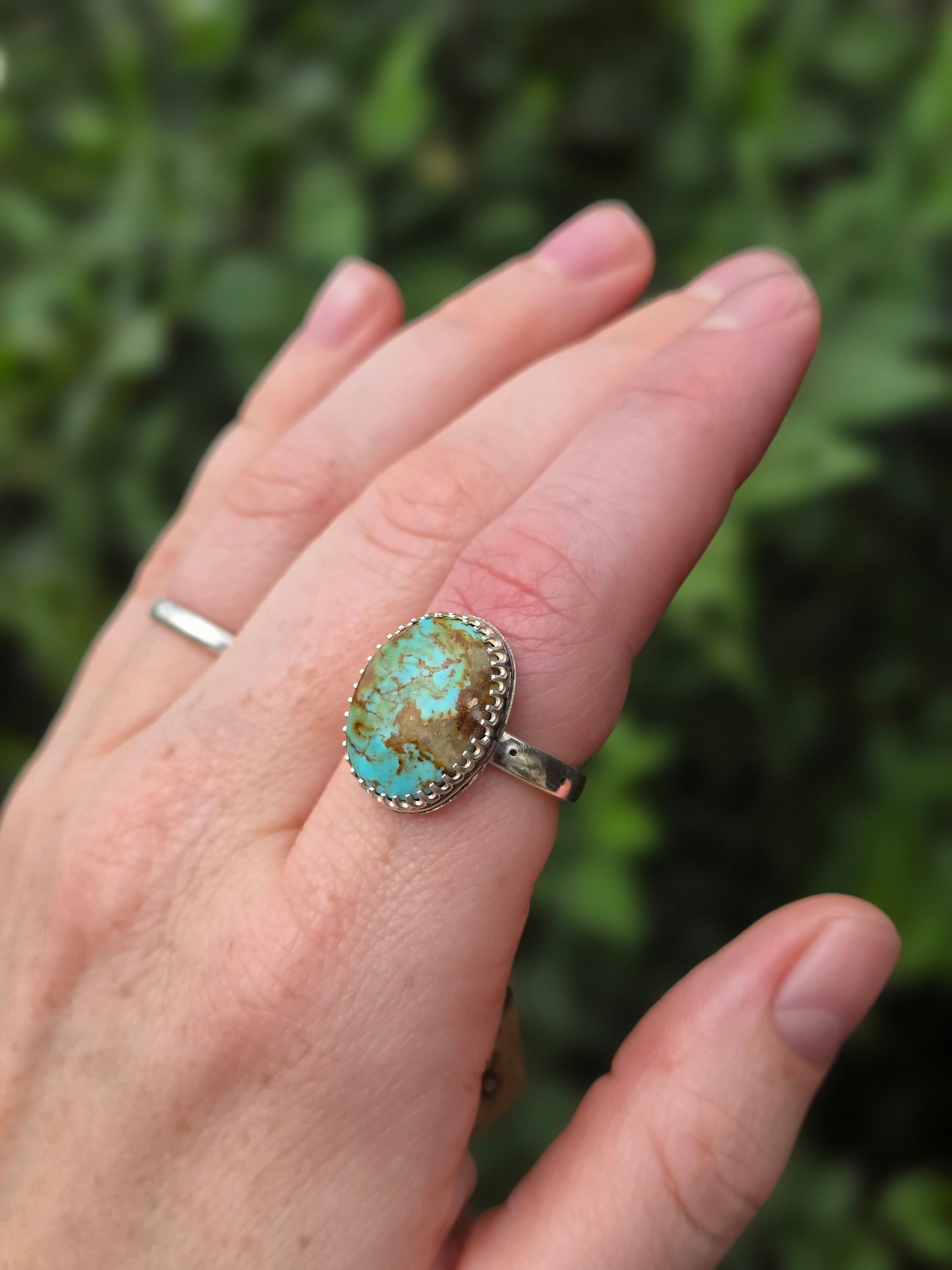 Sterling Silver Kingman Turquoise Navajo ring, Size 7
