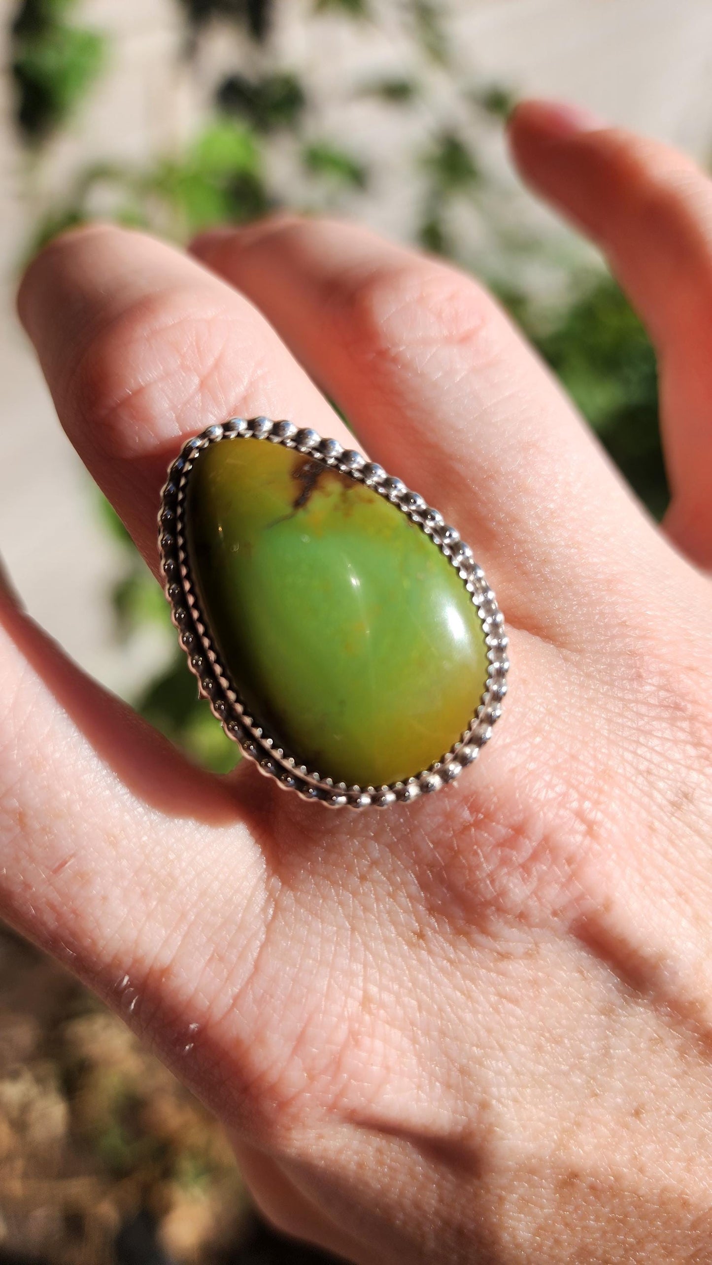 Sterling Silver Green Hubei Turquoise Navajo ring, Size 11.5
