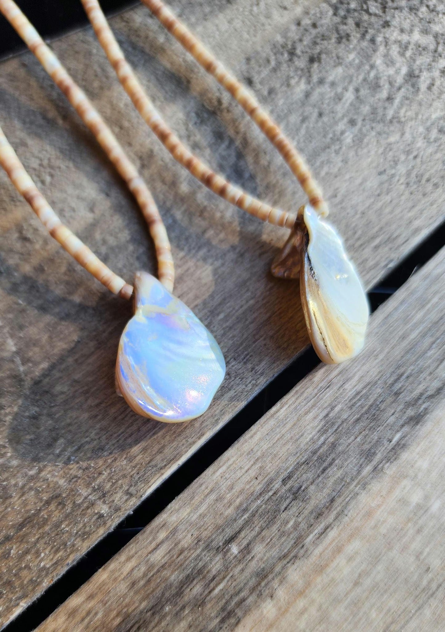 Brown Heishi beaded and mother of pearl Abalone Earrings