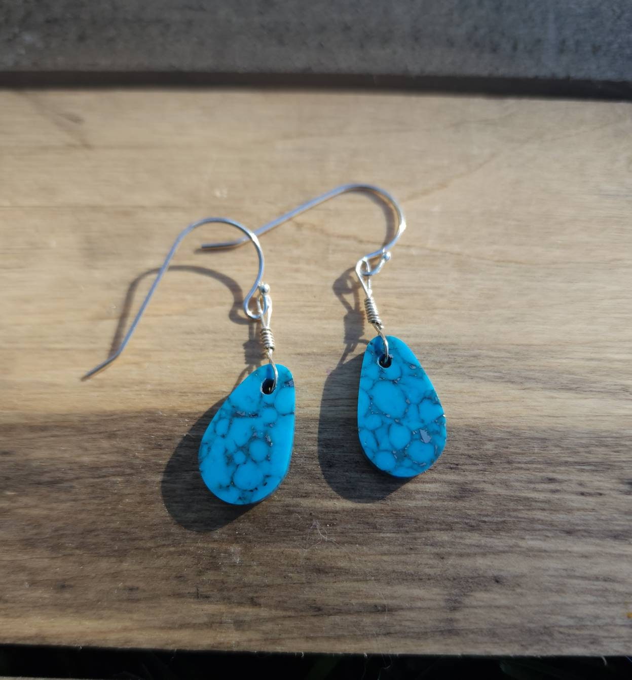 Sterling Silver Morenci Turquoise Pueblo earrings, Navajo made