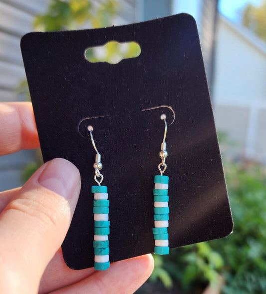 Turquoise and shell drop earrings