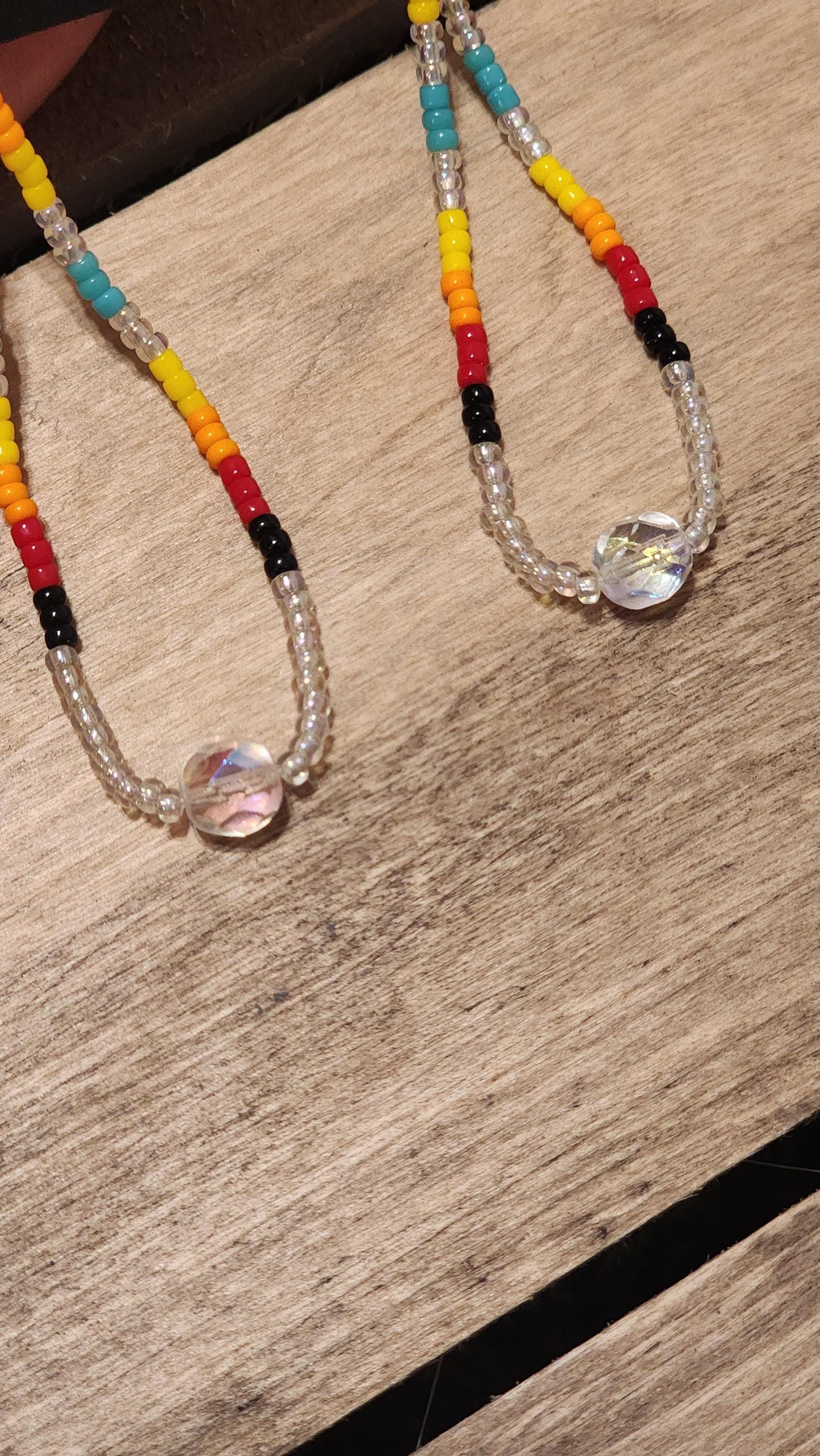 Rainbow seed beaded and Swarovski crystal earrings