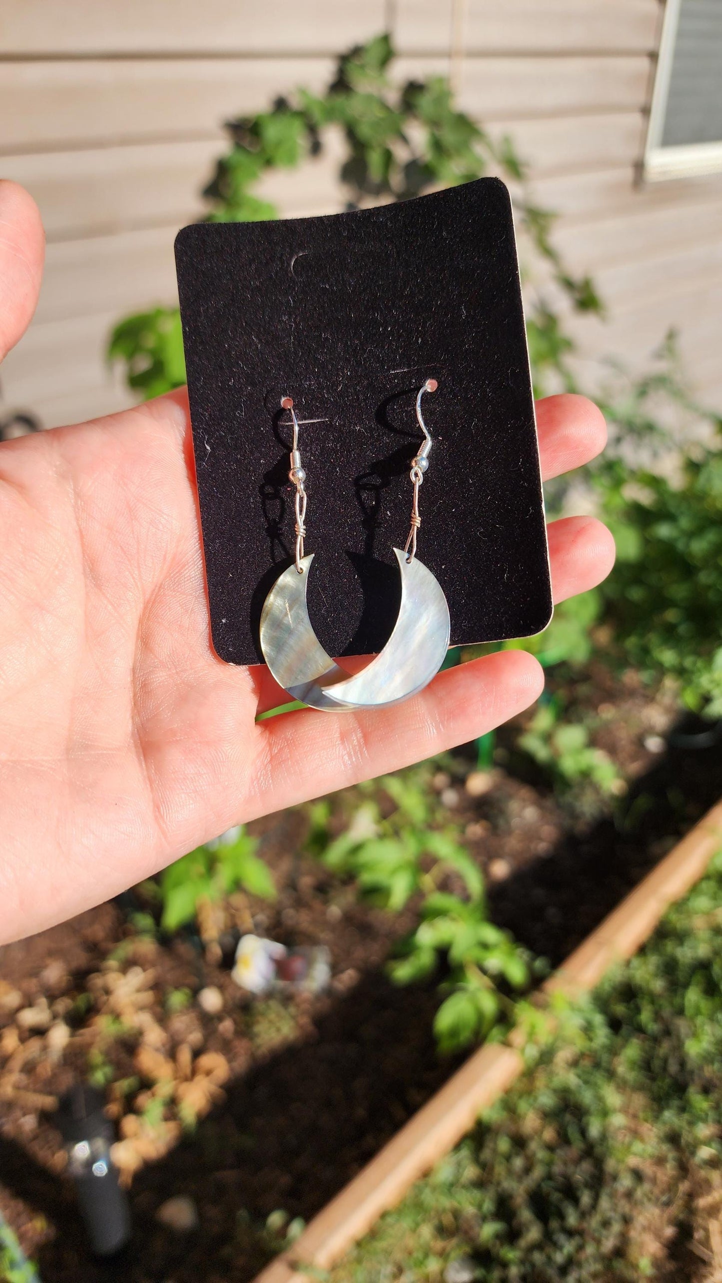 Sterling silver Abalone shell moon earrings