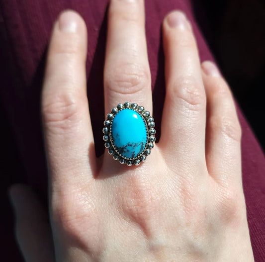 Sterling Silver Ithica Peak Turquoise Navajo ring, Size 7 1/2