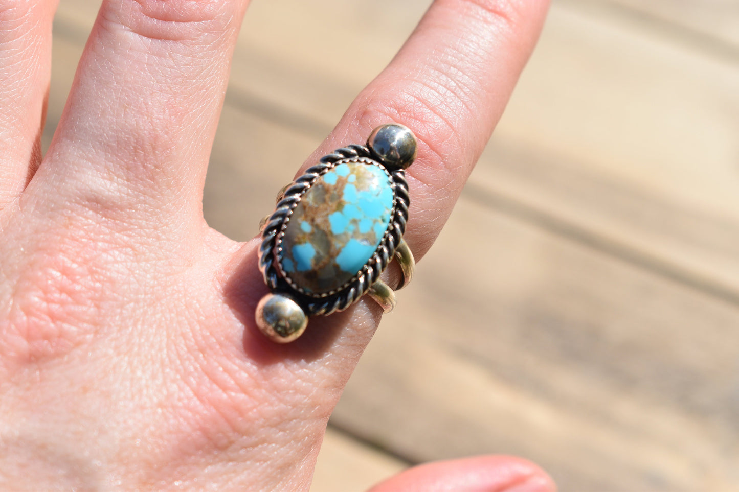 Sterling silver number 8 Turquoise Navajo ring, N. 8 Turquoise ring, Size 8