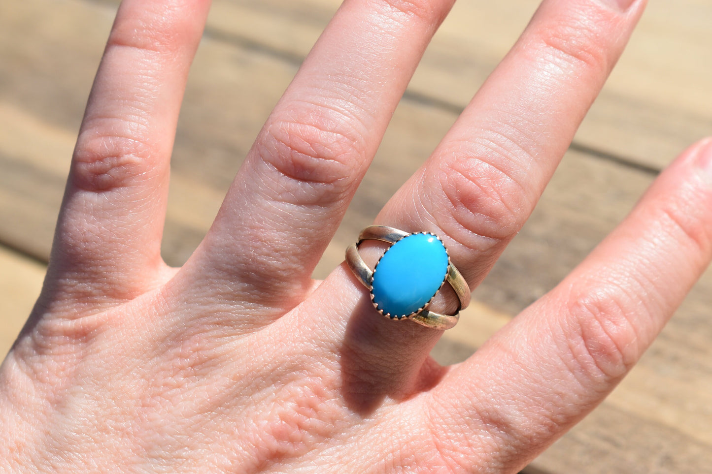 Sterling silver Ithica peak Navajo turquoise ring, Size 8