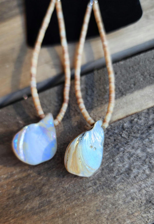 Brown Heishi beaded and mother of pearl Abalone Earrings