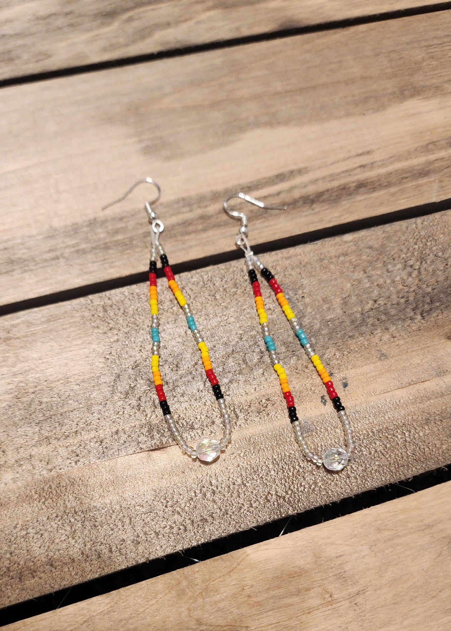 Rainbow seed beaded and Swarovski crystal earrings