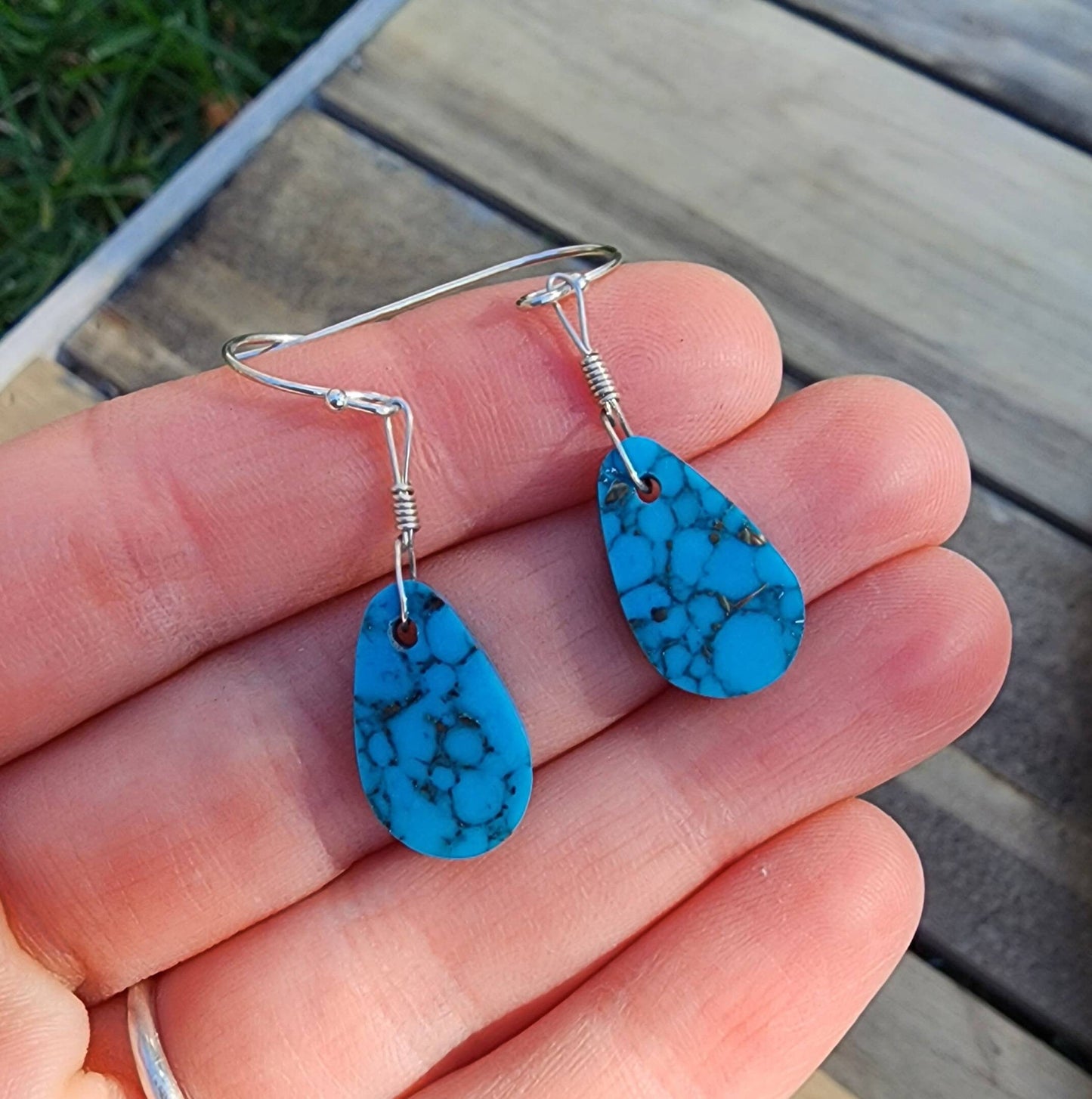 Sterling Silver Morenci Turquoise Pueblo earrings, Navajo made