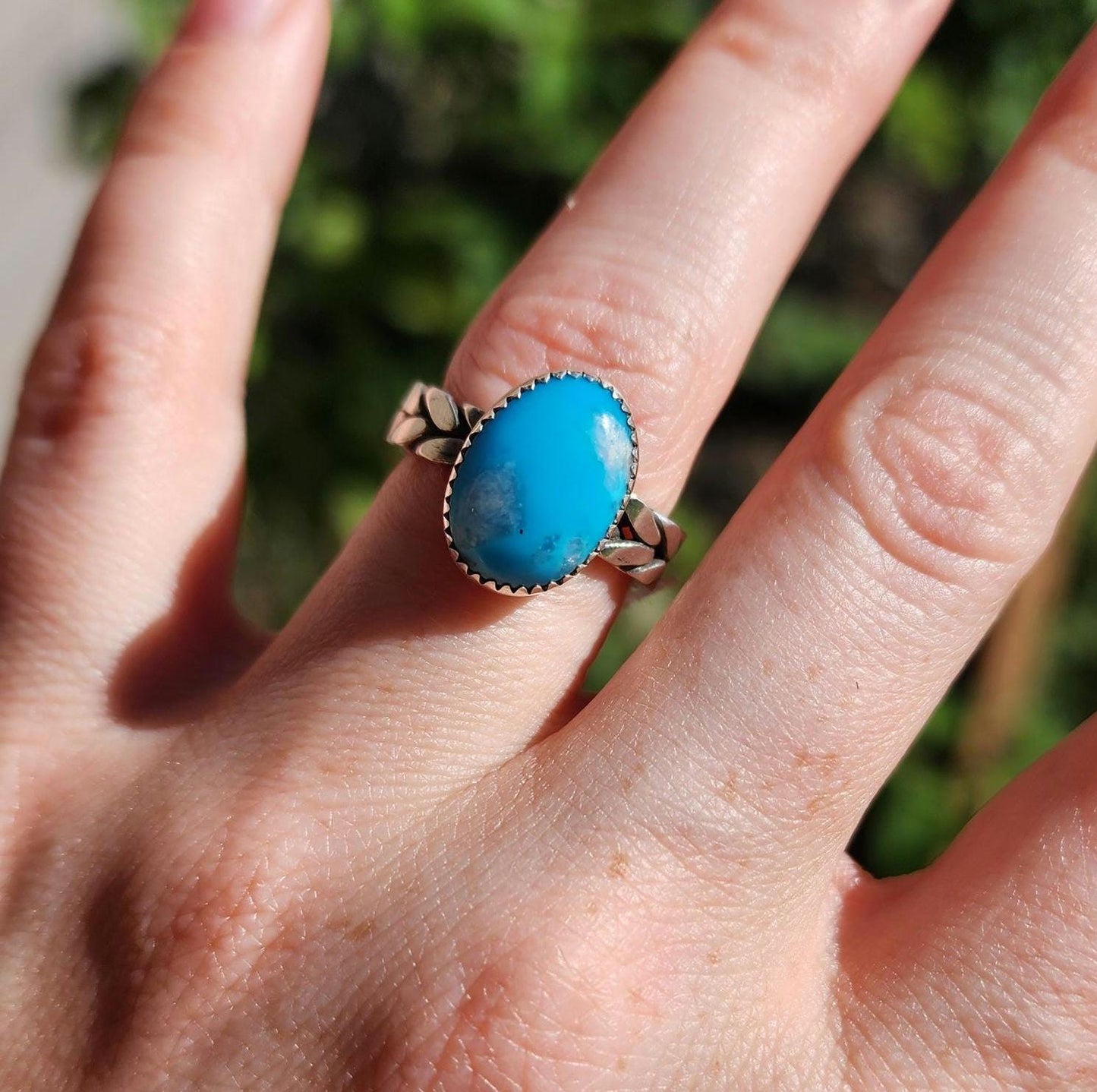 Sterling Silver Ithica Peak Navajo  Turquoise Ring, Size 6.5