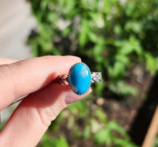 Sterling Silver Ithica Peak Navajo  Turquoise Ring, Size 6.5