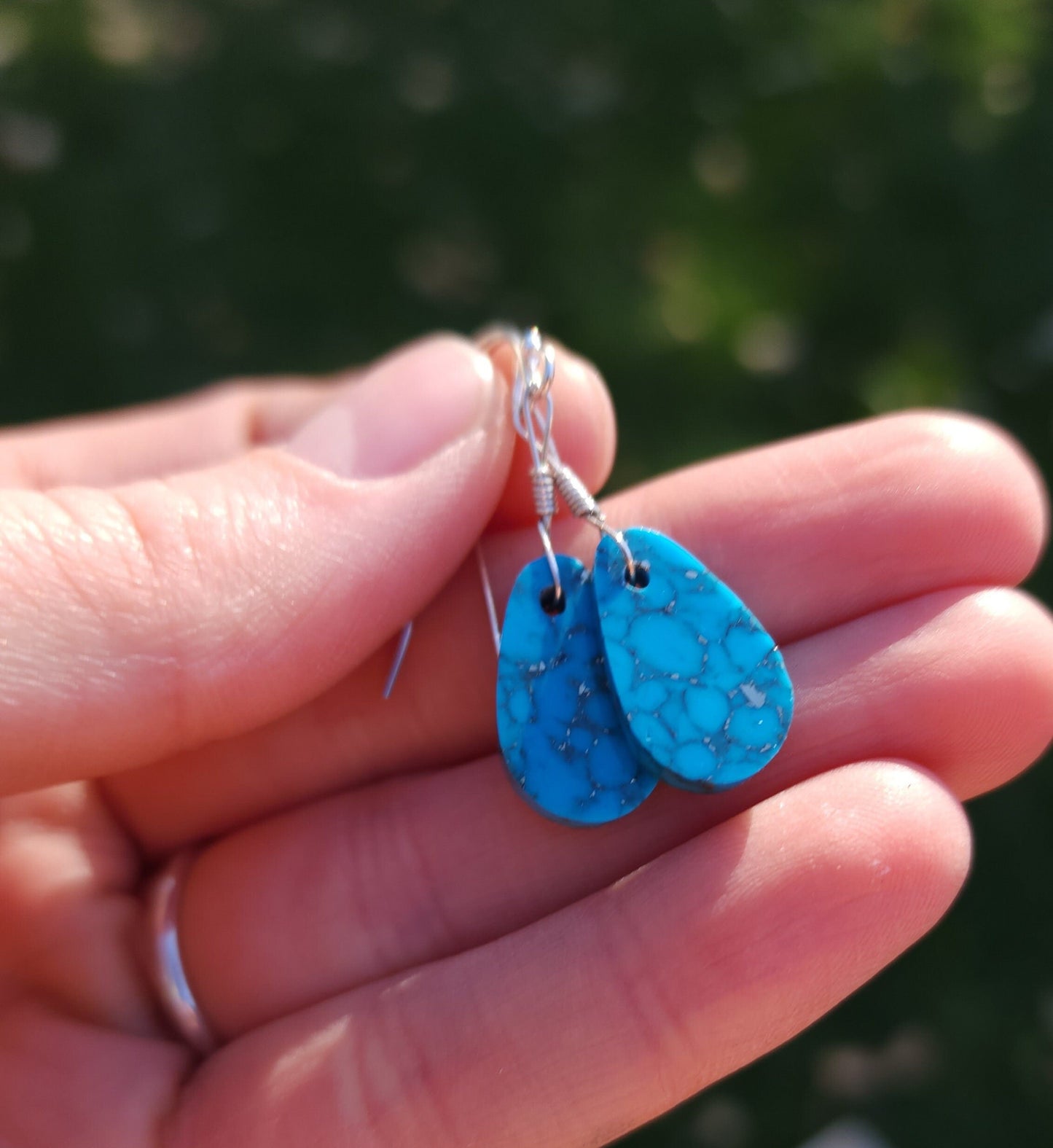 Sterling Silver Morenci Turquoise Pueblo earrings, Navajo made