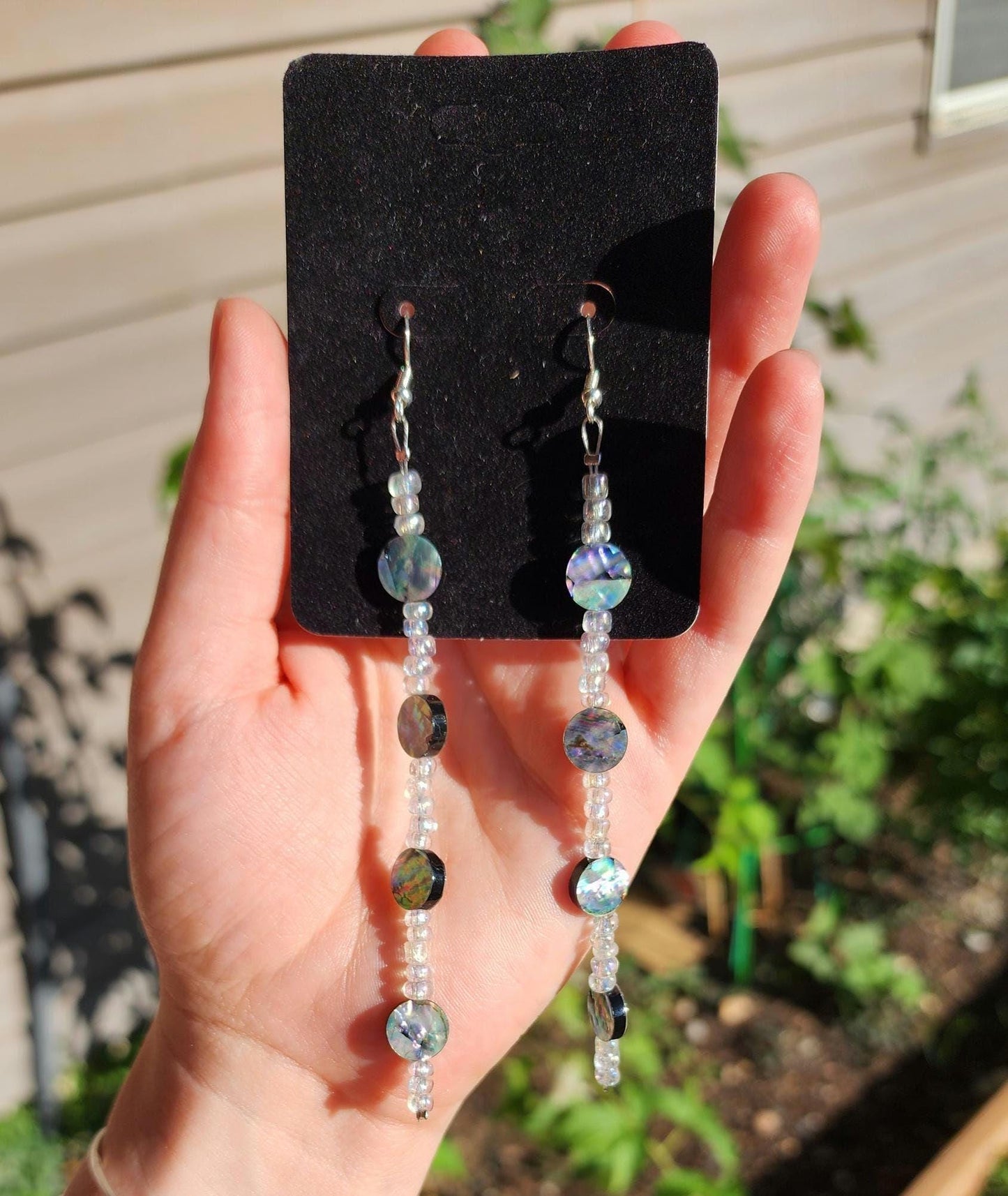 Sterling silver Abalone shell and glass bead drop earrings