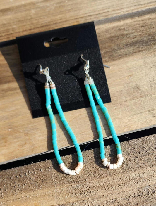 Traditional navajo synthetic turquoise and shell heishi beaded earrings