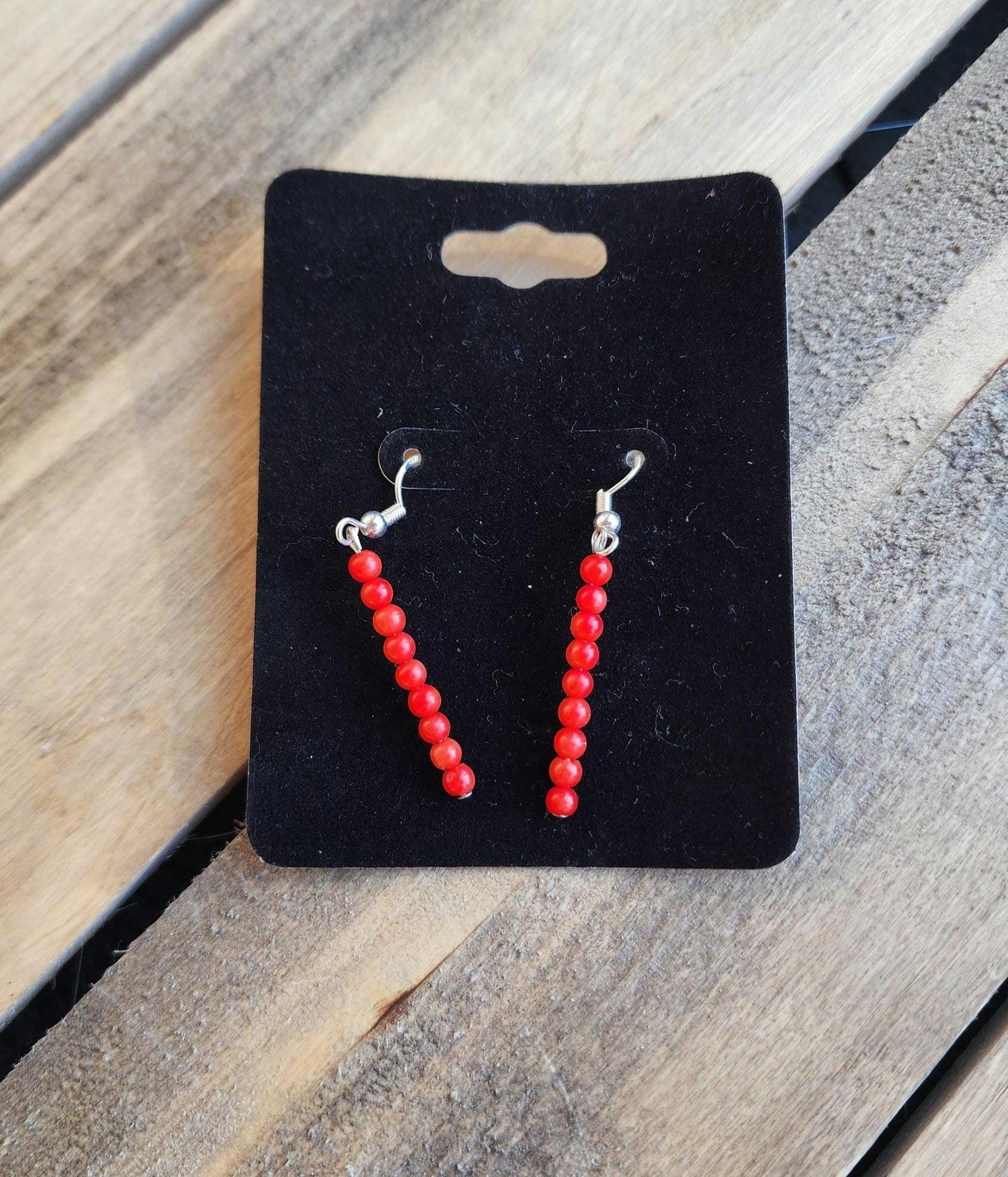 Beaded Red Coral Drop Sterling silver Earrings