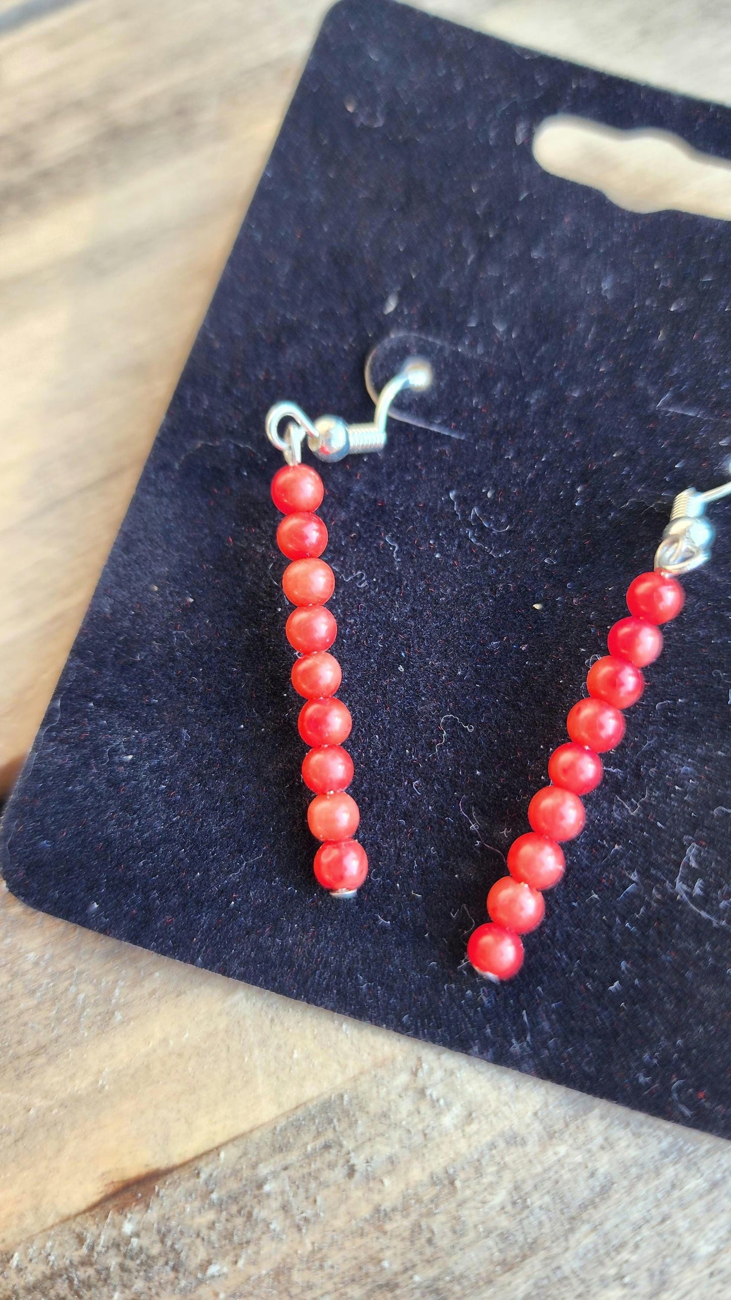 Beaded Red Coral Drop Sterling silver Earrings
