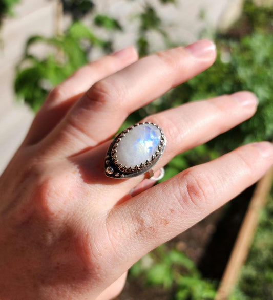 Sterling silver Moonstone ring, Size 8