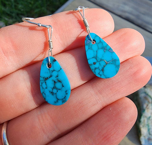 Sterling Silver Morenci Turquoise Pueblo earrings, Navajo made
