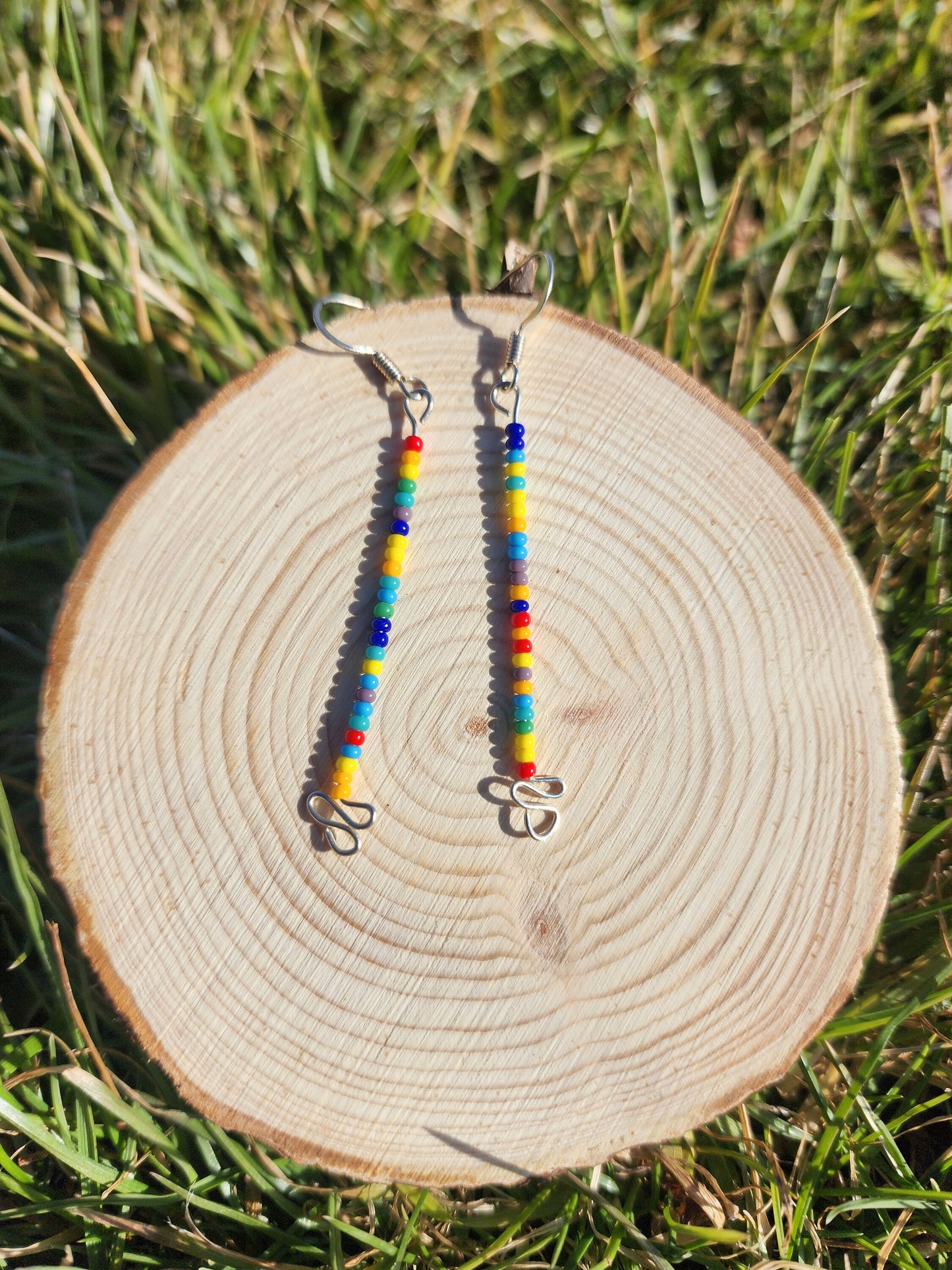 Multicolored Rainbow seed beaded dangle earrings