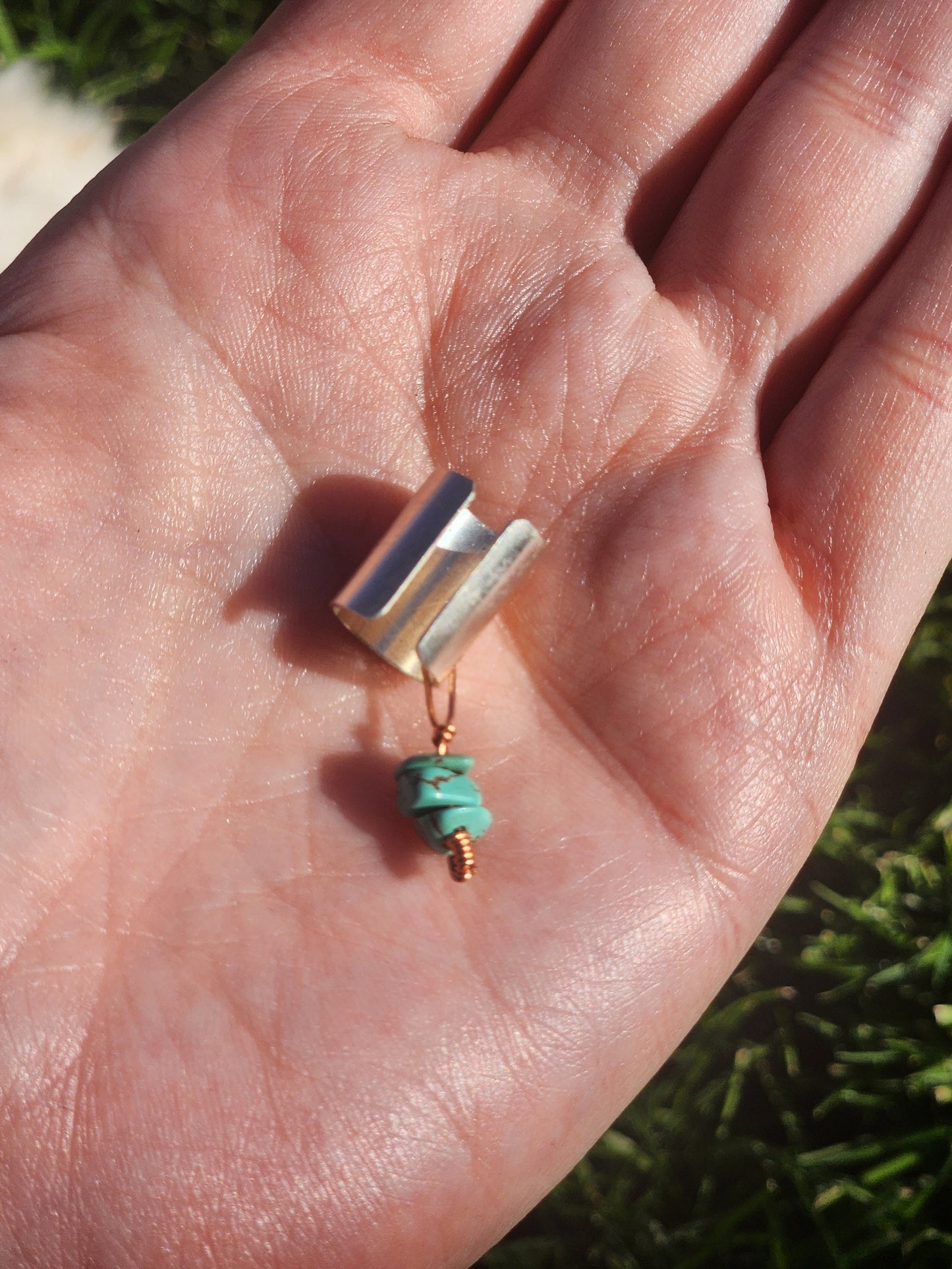 Sterling silver Ear-cuff with dangly turquoise, Navajo made