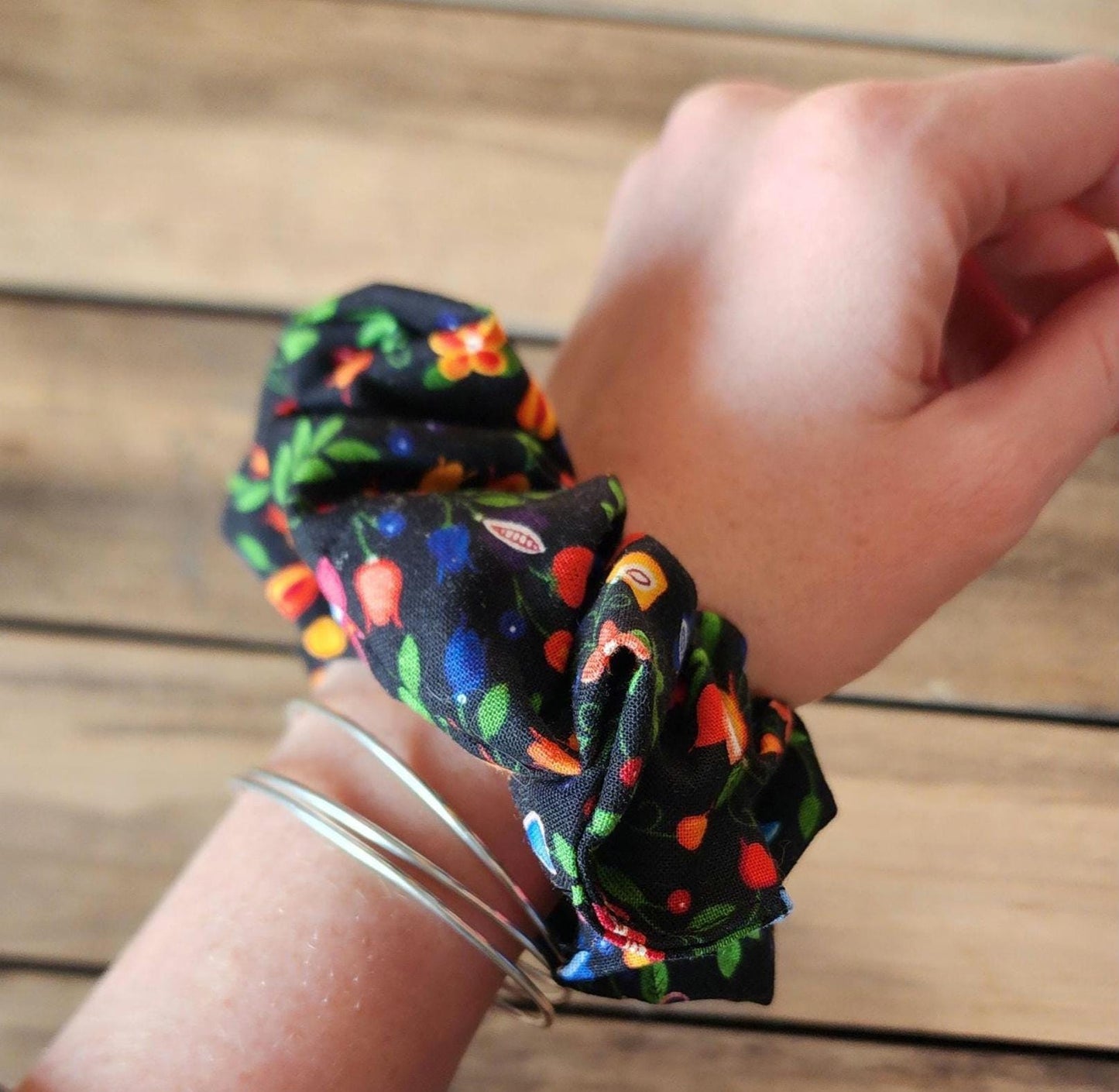 Black regalia floral scrunchie