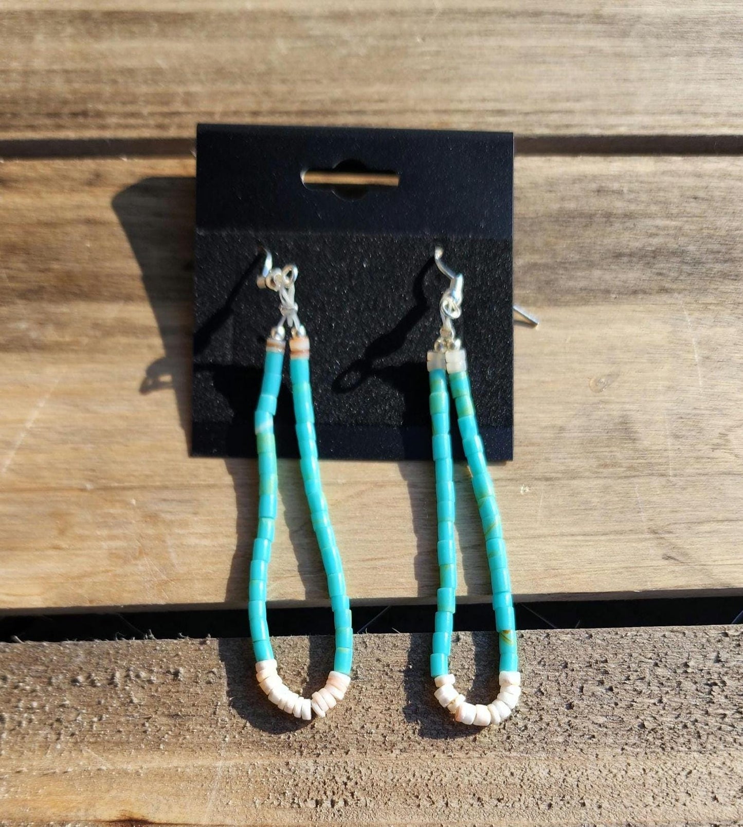 Traditional navajo synthetic turquoise and shell heishi beaded earrings