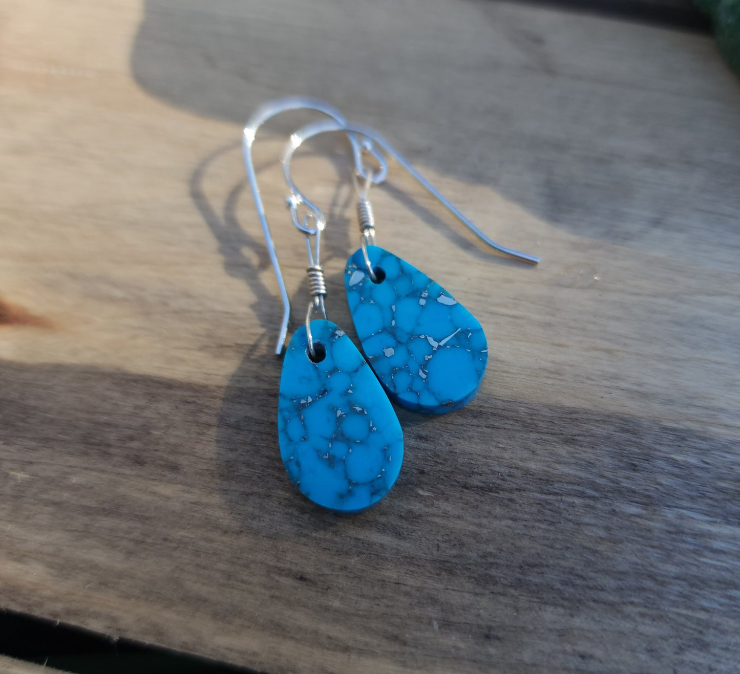 Sterling Silver Morenci Turquoise Pueblo earrings, Navajo made
