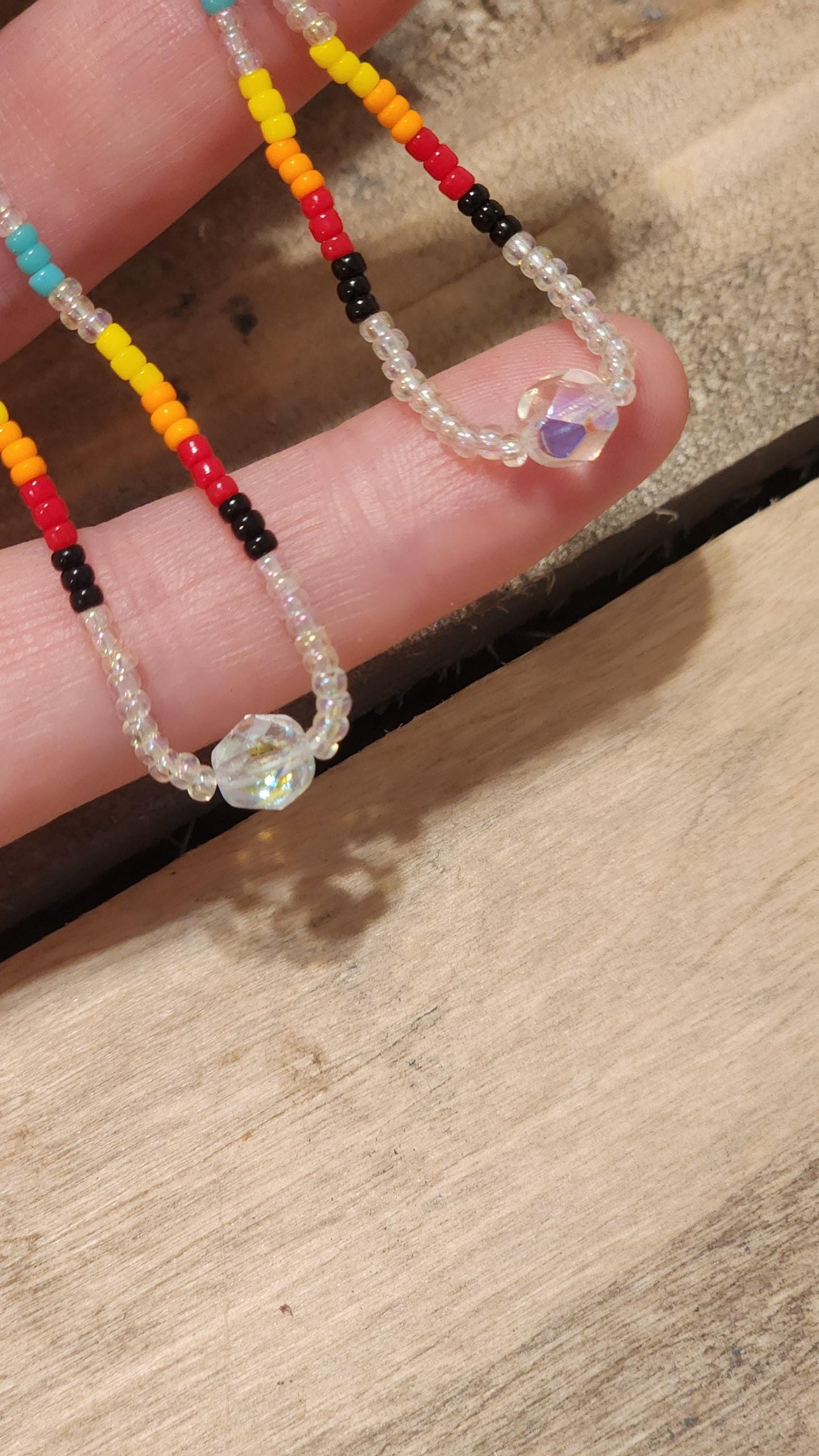 Rainbow seed beaded and Swarovski crystal earrings