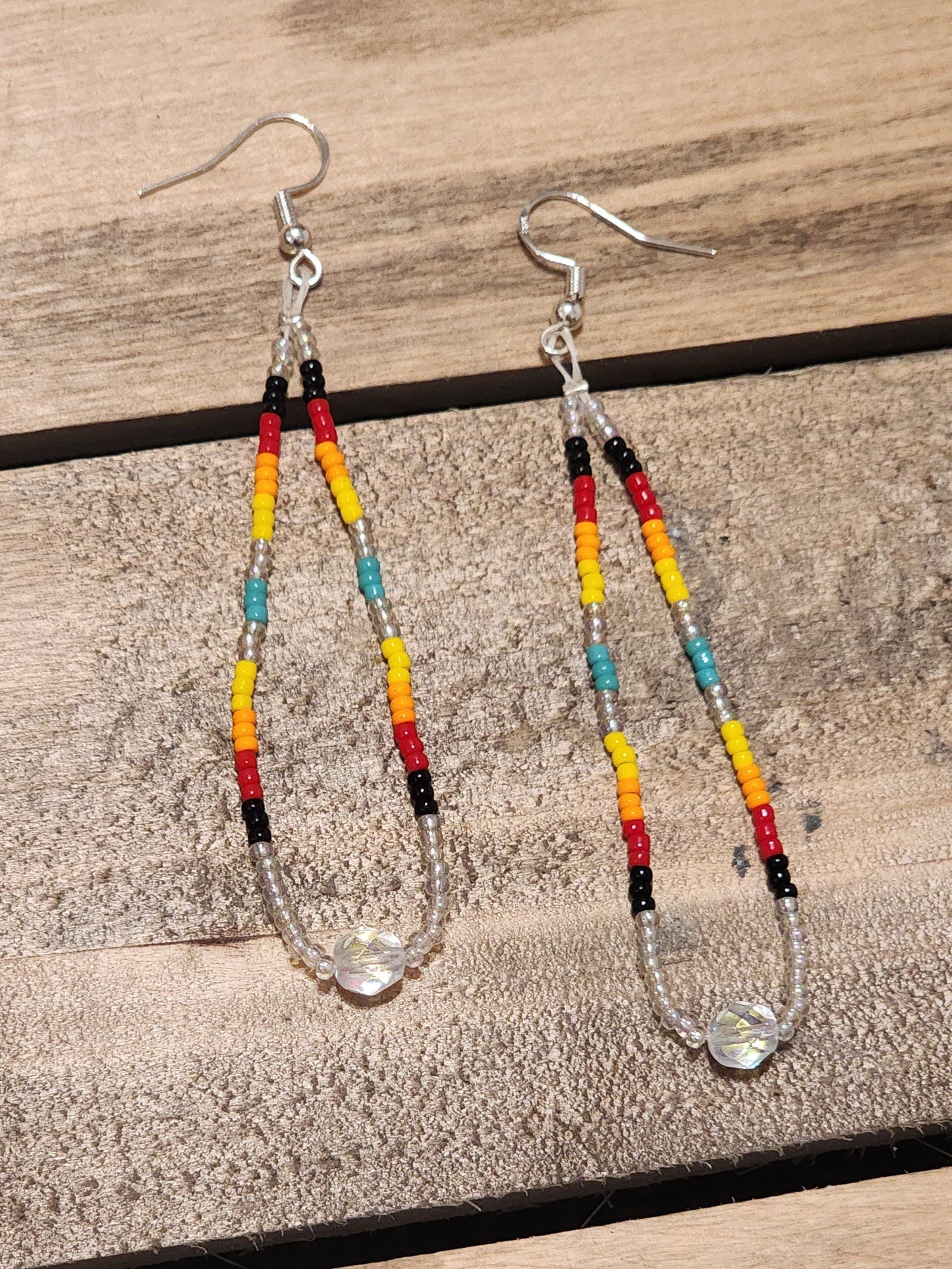 Rainbow seed beaded and Swarovski crystal earrings