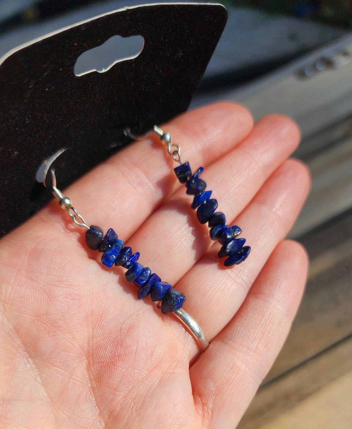 Sterling silver wire Lapis lazuli drop earrings